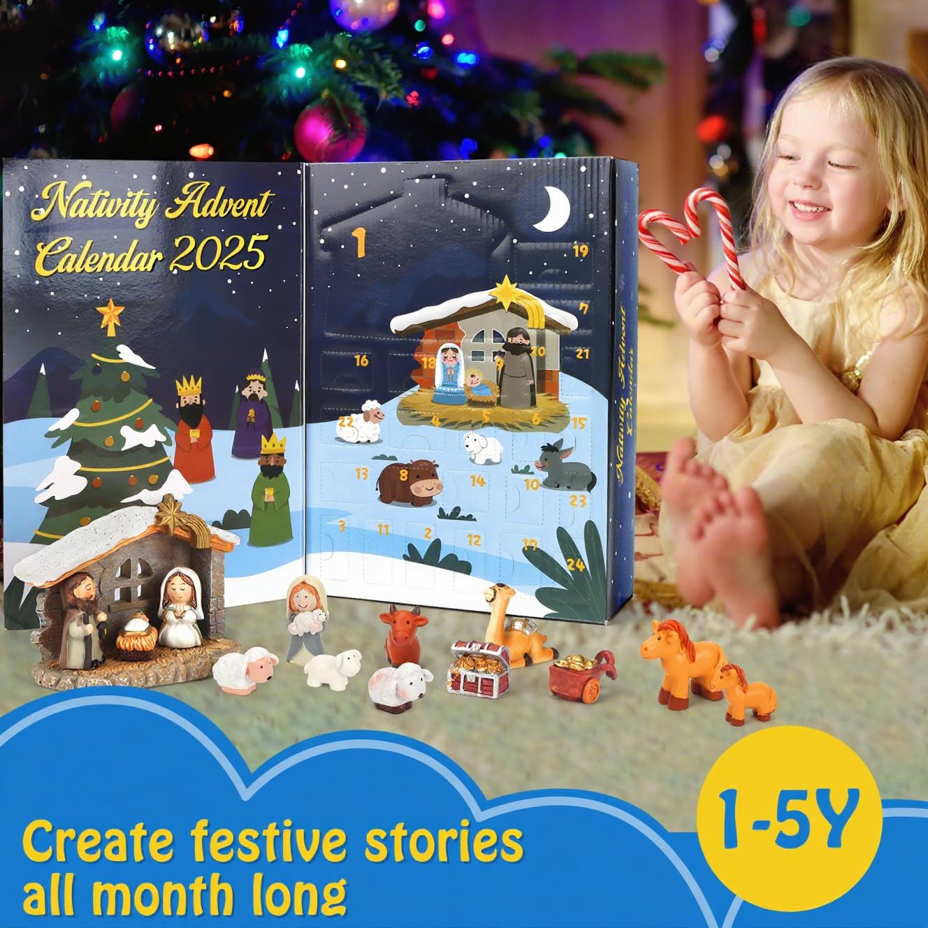 Nativity Advent Calendar 2025 for Kids - 24 Days of Nativity Set for Kids - Toddler Advent Calendar for Boys & Girls - Christmas Countdown Calendar Gifts for Children Ages 1 2 3 4 5+ - Medaid International