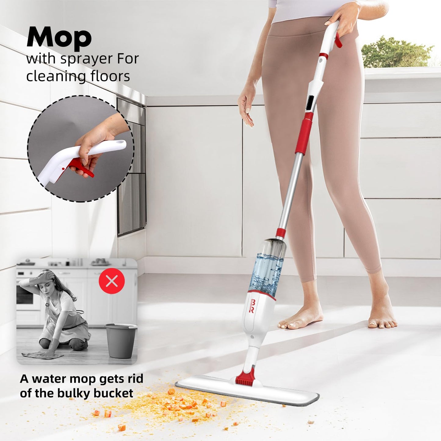Microfiber Spray Mop Set with 6 Replacement Heads, 360 Degree Mop, Scraper, Holder, Bottle for Hardwood, Laminate, Ceramic Tiles, Kitchen, Wood Floor Dry, Wet, Dust Cleaning - Medaid International