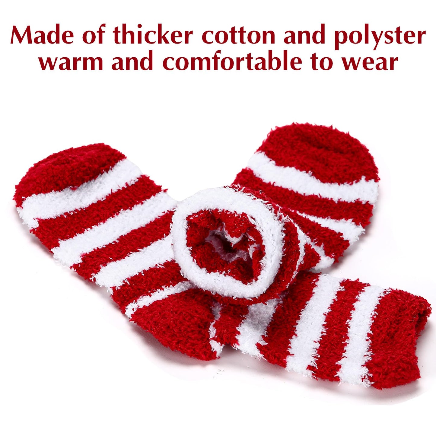 Shyyween 8 Pairs Christmas Fuzzy Socks for Women Holiday Stripe Slipper Socks Fluffy Warm Winter Xmas Stocking Stuffer Gifts(Red and White Stripes) - Medaid International