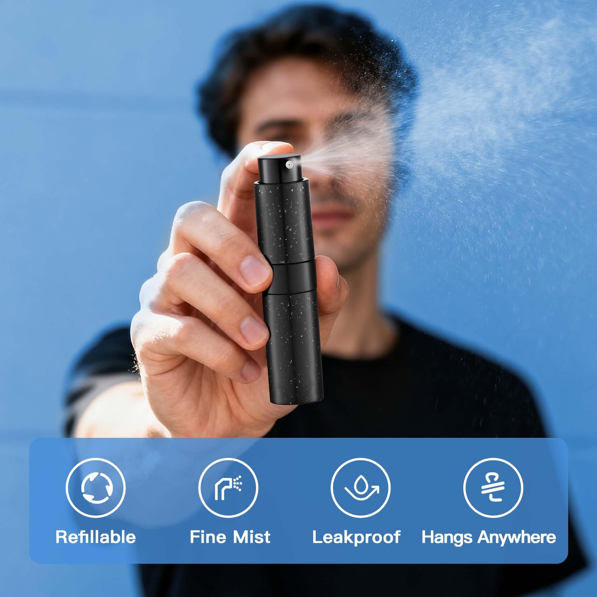 Lulupack Travel Perfume Bottle Refillable - Keychain Cologne Spray Atomizer Mini - Small Travel Size Sprayer Empty Refill Sample Container - Portable Fragrance Decant Dispenser for Men 8ml Black - Medaid International