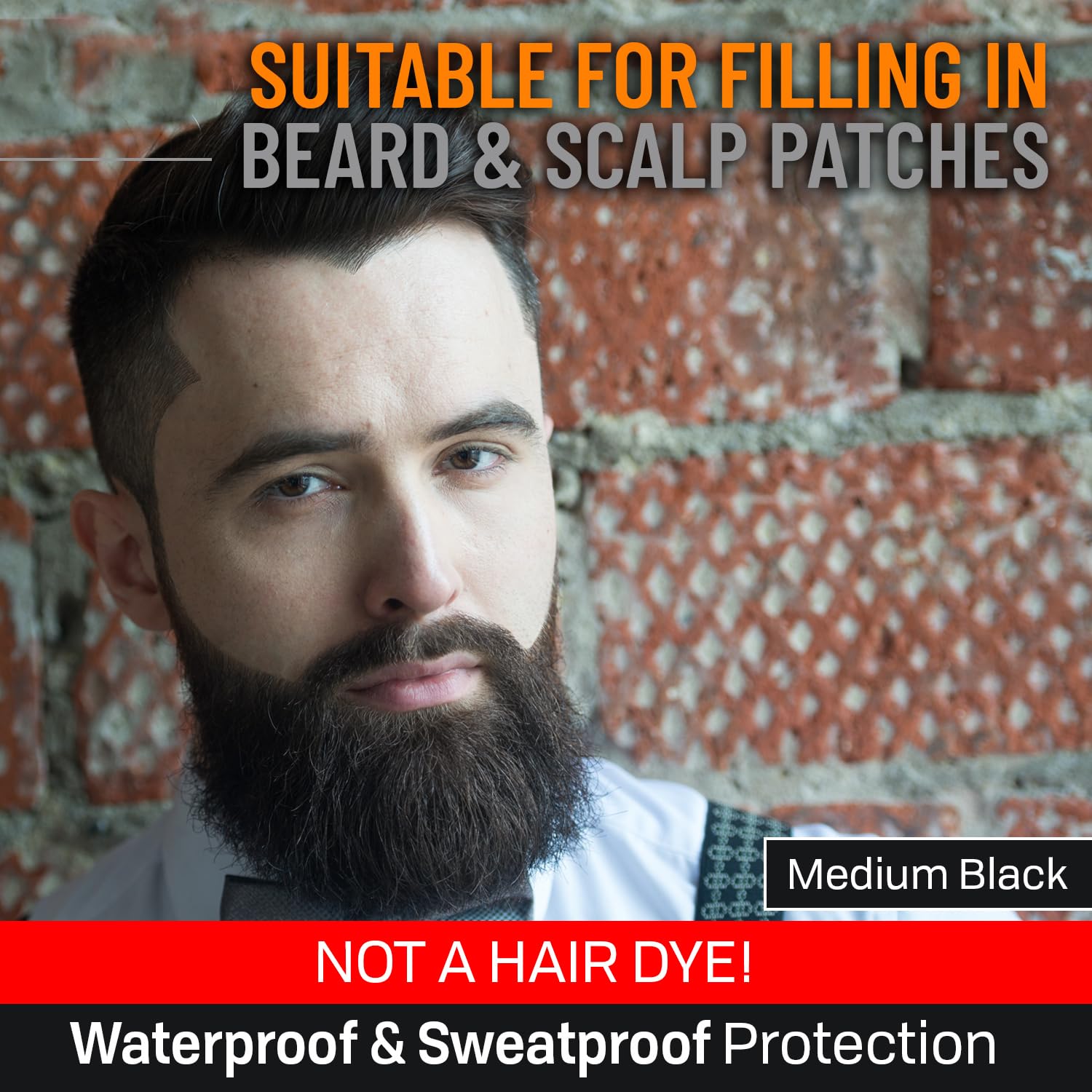 Beard Pen Filler for Men - Barber Styling Grooming Pencil - Waterproof, Sweat Proof, Long Lasting Solution with Natural Finish - Cover Beard and Scalp Patches in Seconds - Medium Black 1 Pack - Medaid International