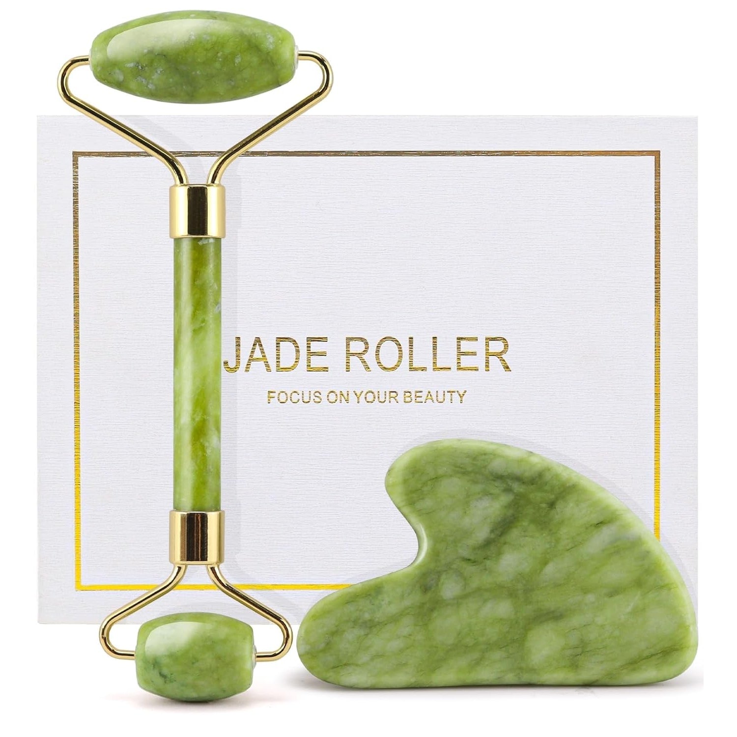 Huefull Gua Sha Facial Tools & Jade Roller Set for Skin Care, Reduce Puffiness and Improve Wrinkles, Guasha Tool for Face, Gua Sha Stone Self Care Gift for Woman Man - Medaid