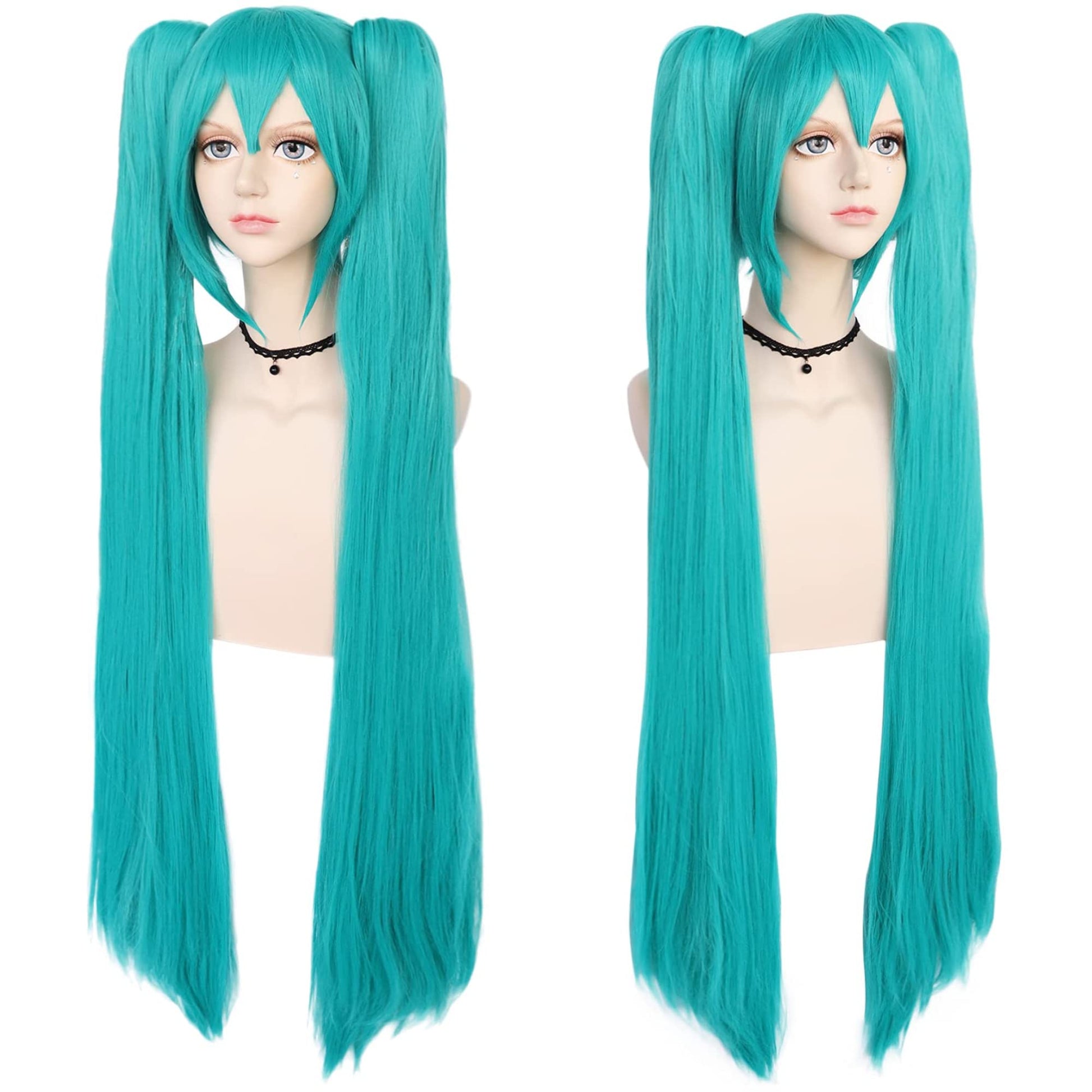 ANOGOL Hair Cap+48inch/120cm Green Wig Cosplay Green Teal wig Double Ponytail Wig, Long Green Lolita Wig For Halloween Costume, Long Green Wig With Bangs Straight wig For Halloween Party Cosplay Wig - Medaid International