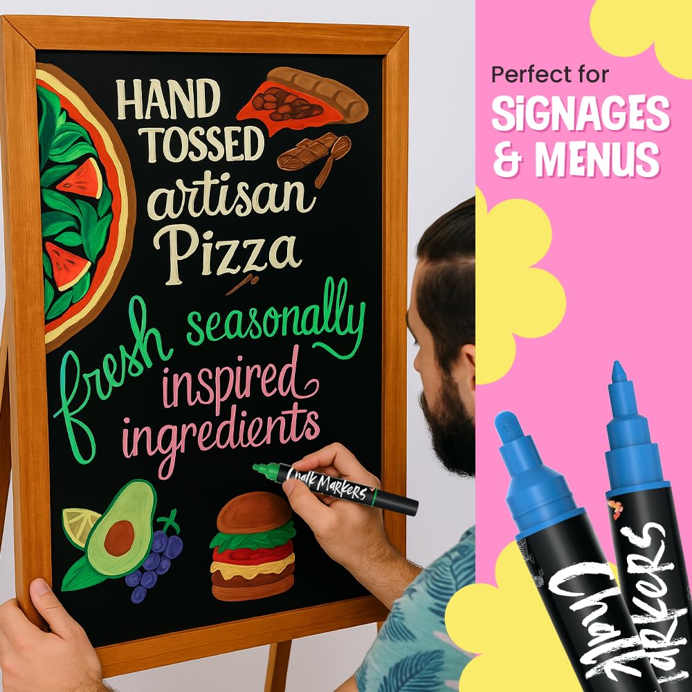 Chalkola Dual Tip Liquid Chalk Markers for Blackboard - (30 Pack, 1mm Fine Tip +5mm Bold) | Wet Erase, Erasable Chalkboard Markers, Chalk Pen for Signs, Car Windows, Wall Calendar, Glass, Board - Medaid International