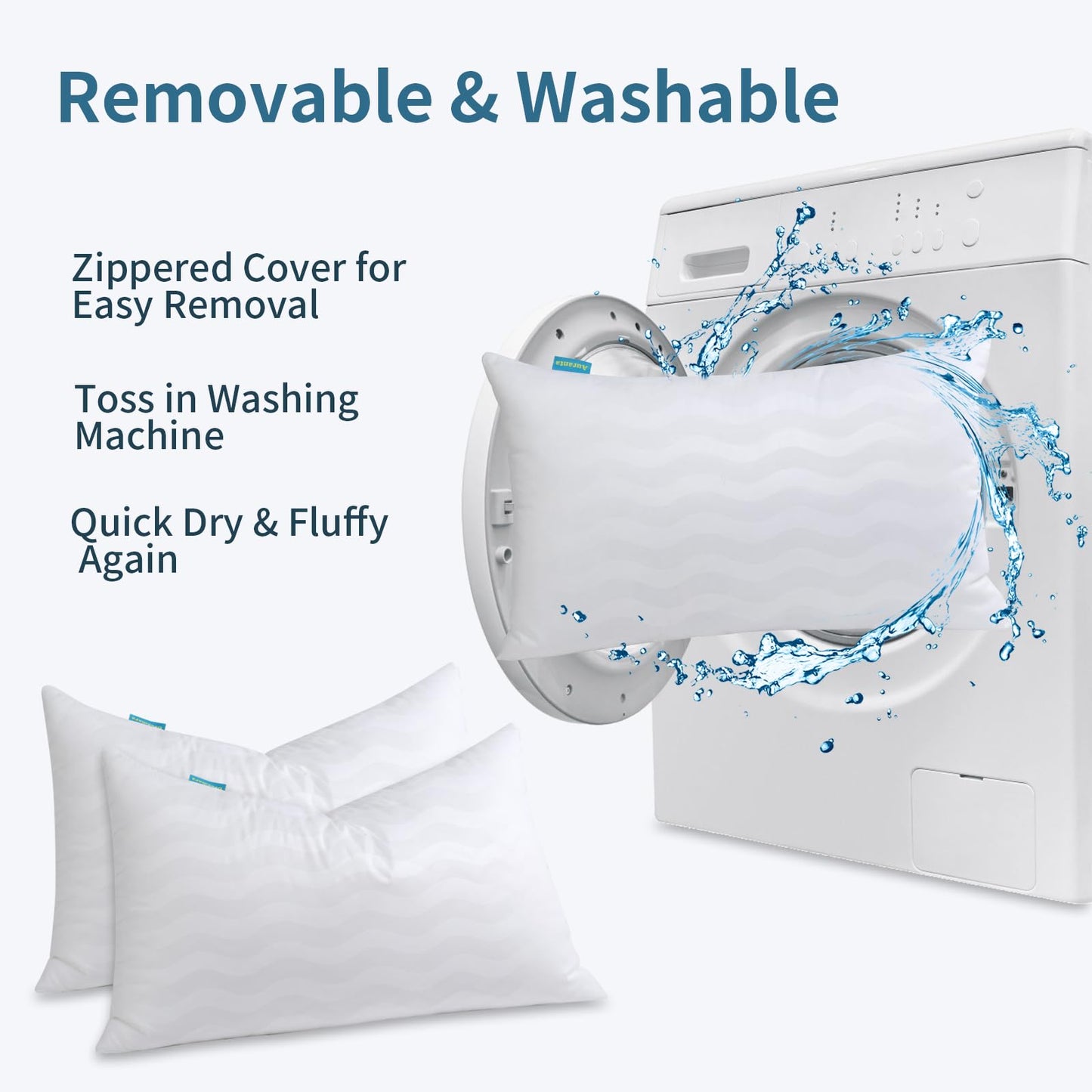 Auranta Bed Pillows Queen Size Set of 2 - Adjustable Hotel Bed Pillows for Sleeping, Soft & Supportive Down Alternative Filling for Back, Side & Stomach Sleepers (White) - Medaid International