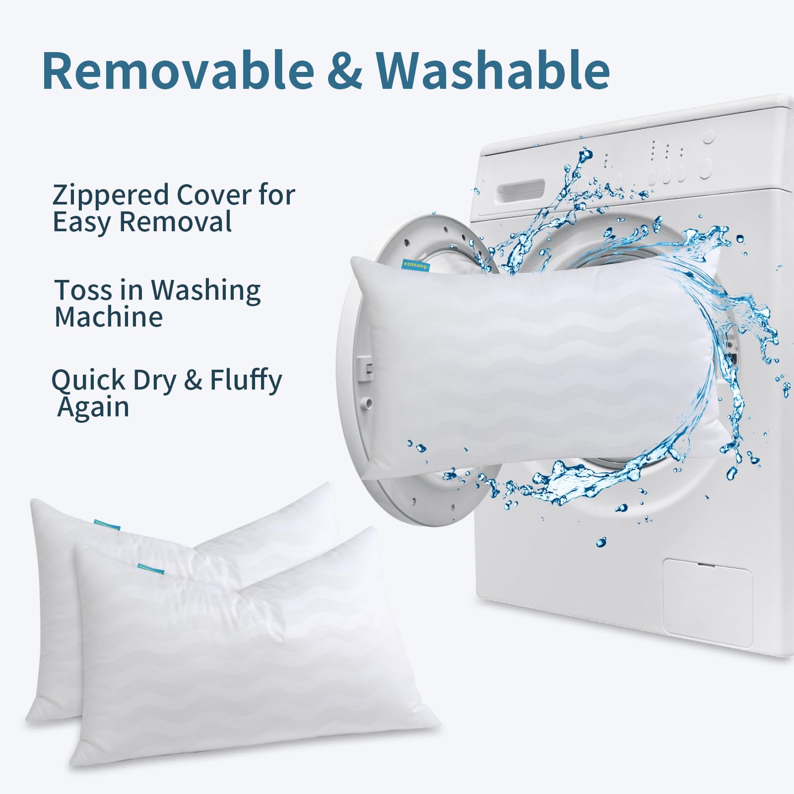 Auranta Bed Pillows Queen Size Set of 2 - Adjustable Hotel Bed Pillows for Sleeping, Soft & Supportive Down Alternative Filling for Back, Side & Stomach Sleepers (White) - Medaid International