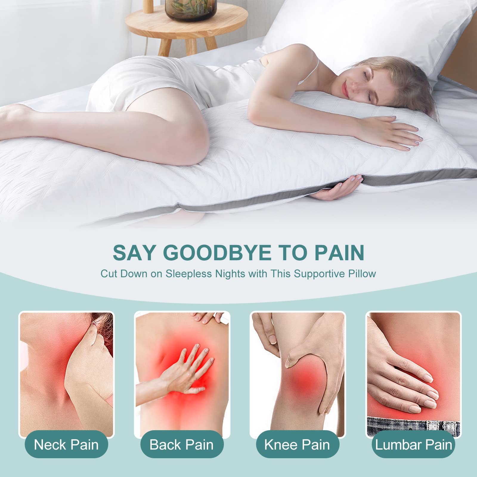 Oubonun Premium Adjustable Loft Quilted Body Pillows - Firm and Fluffy - Quality Plush - Down Alternative - Head Support Pillow - 21"x54" - Medaid International