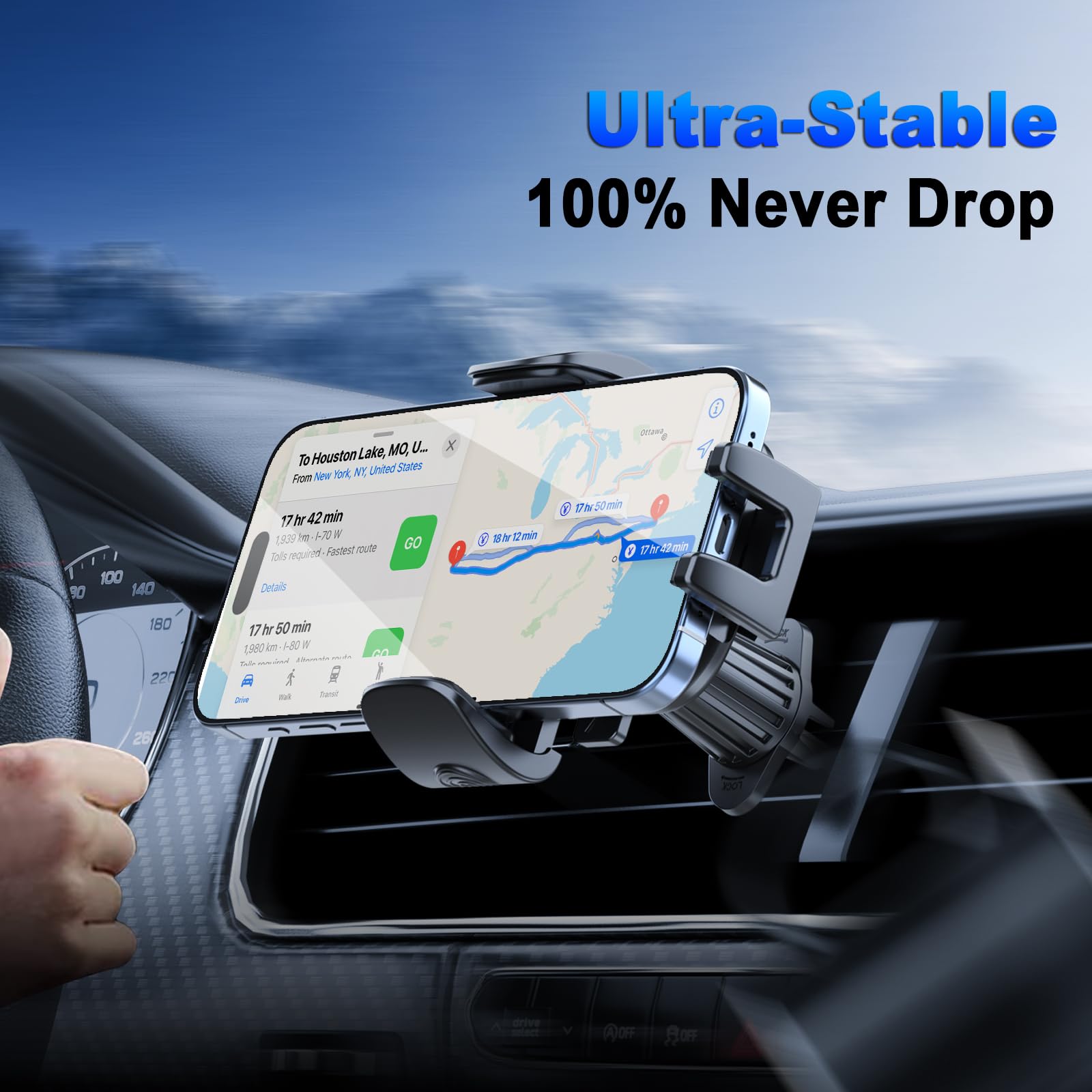 [2025 NEW] Car Phone Holder for Horizontal/Vertical Vent【Upgraded Metal Hook Clip】【Wider Clamp&Fit Thicker Case】Universal Cellphone Stand Car Mount Cradle for iPhone 17 Pro Max 16 15 14 13 Air Android - Medaid International