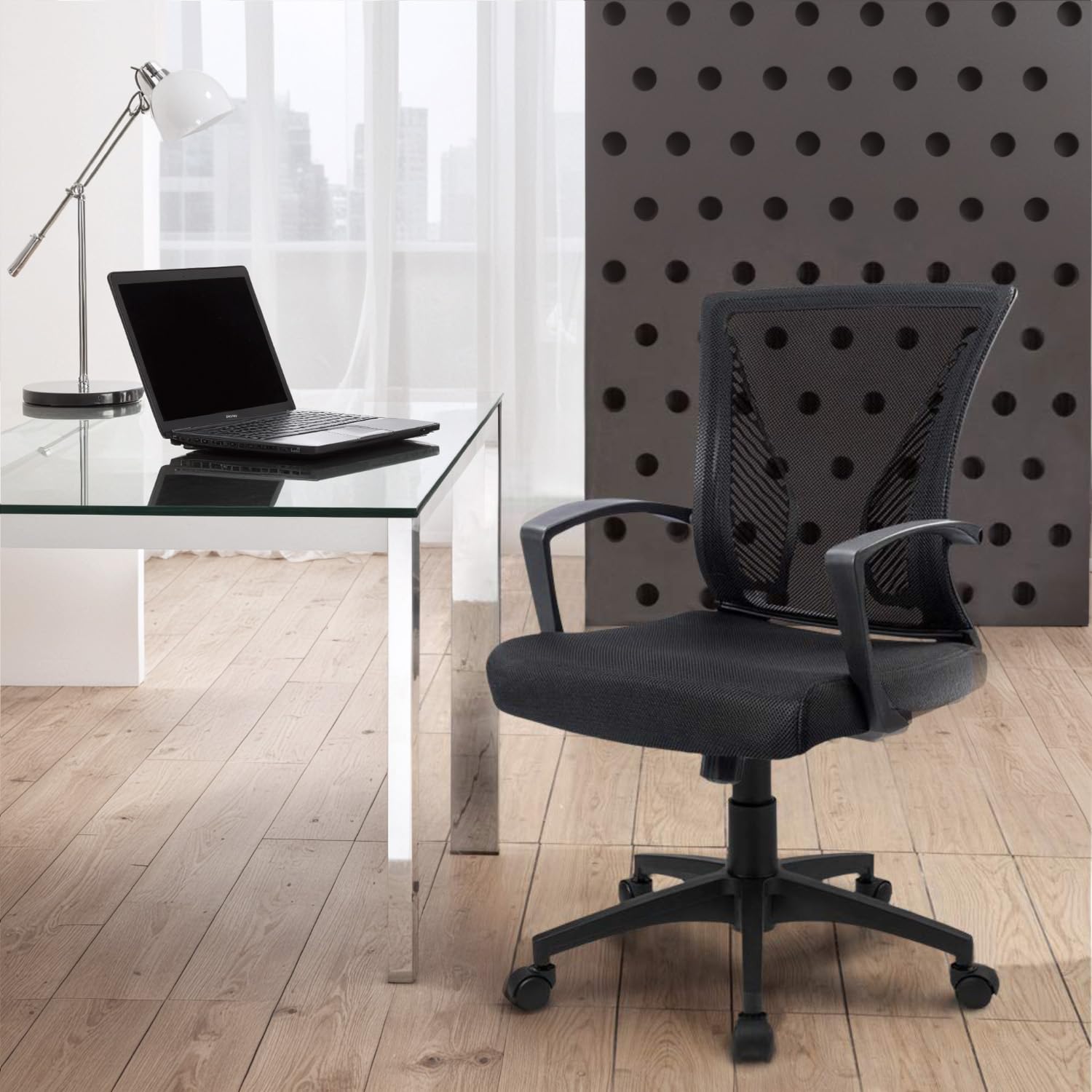 Furmax Office Chair Ergonomic Computer Desk Mesh Chair Mid Back Swivel Lumbar Support with Armrest (1, Black) - Medaid International
