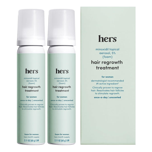 hers Hair Regrowth Treatment - Topical Minoxidil 5% Foam for Women - Extra Strength - Supports Thicker, Fuller Hair - Non-Greasy - Unscented, 2 Pack - Medaid International