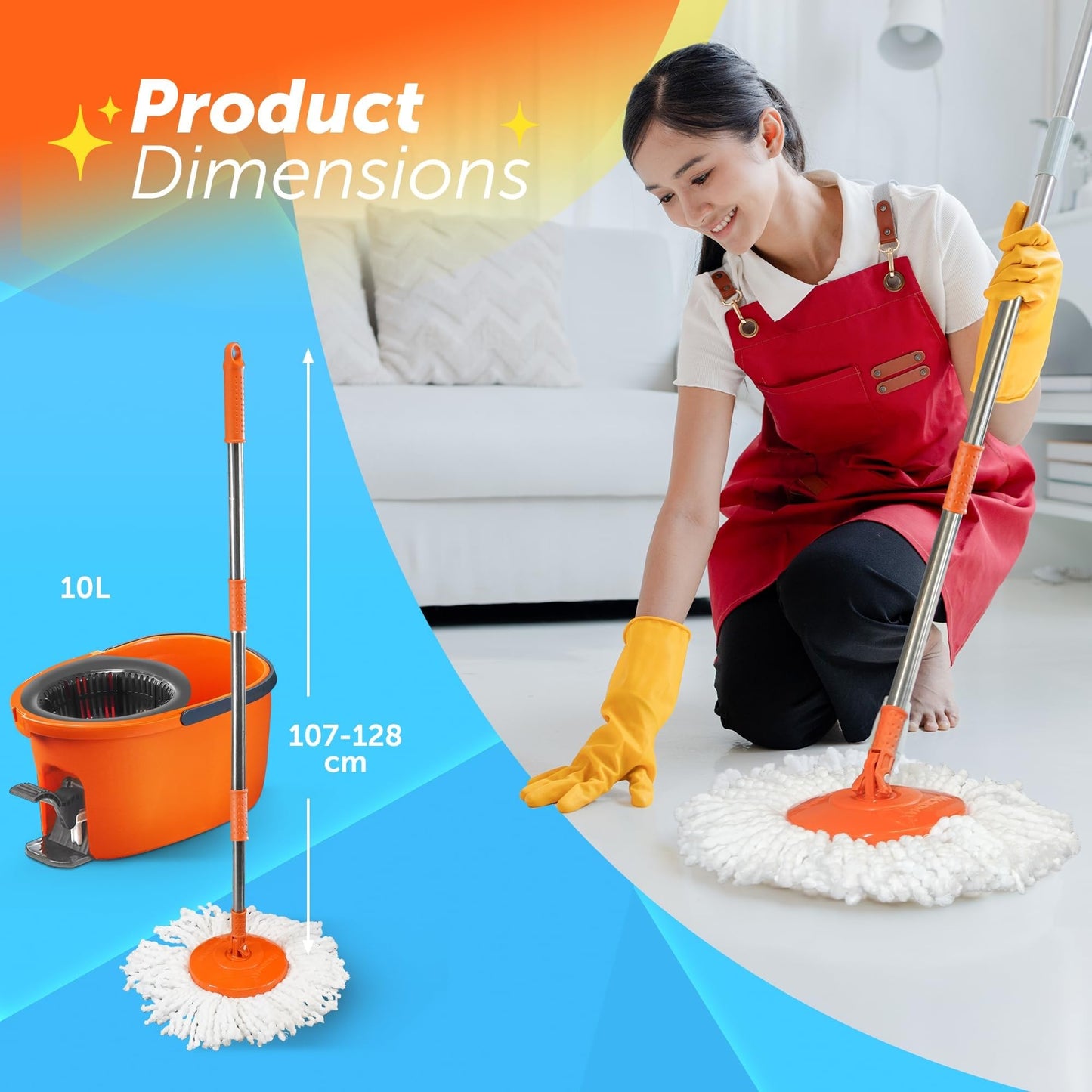Macromax 10L Spin Mop and Bucket Set - 360° Rotating Mop with Adjustable Handle - Eco-Friendly Design with 90% Recyclable Materials - Ideal for Hardwood, Laminate & Tile Floor Cleaning - Medaid International