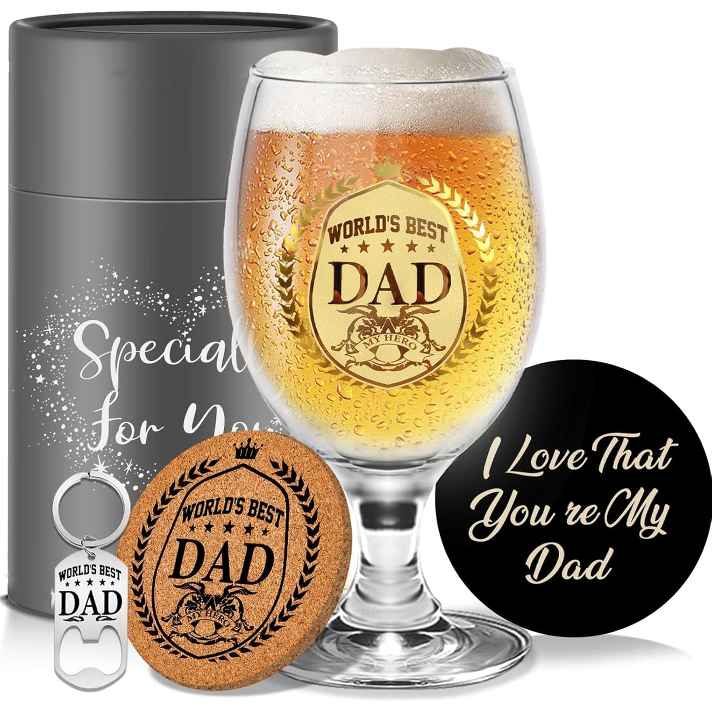 Yalucky Gifts for Dad Beer Glasses Presents for Dad Gifts from Daughter Son Father's Day Gifts Daddy Christmas Birthday Gifts for Men Dad Birthday Gifts Mens Gift Set - Medaid International