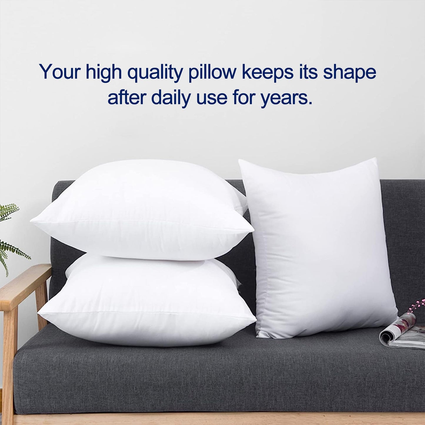 HITO 18x18 Pillow Inserts (Set of 2) - Down Alternative 100% Cotton Cover Decorative Square Throw Pillows White for Couch Bed Sofa - Medaid International