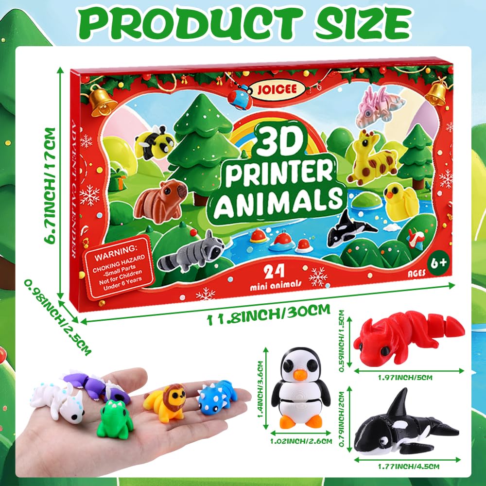 JOICEE 2025 Christmas Advent Calendar with Mini 3D Print Animals, 24 Days Mini Animal Figurines Toys Set Xmas Articulated Flexible Fidget Gifts for Kids Boys Girls Christmas Party Favors - Medaid International