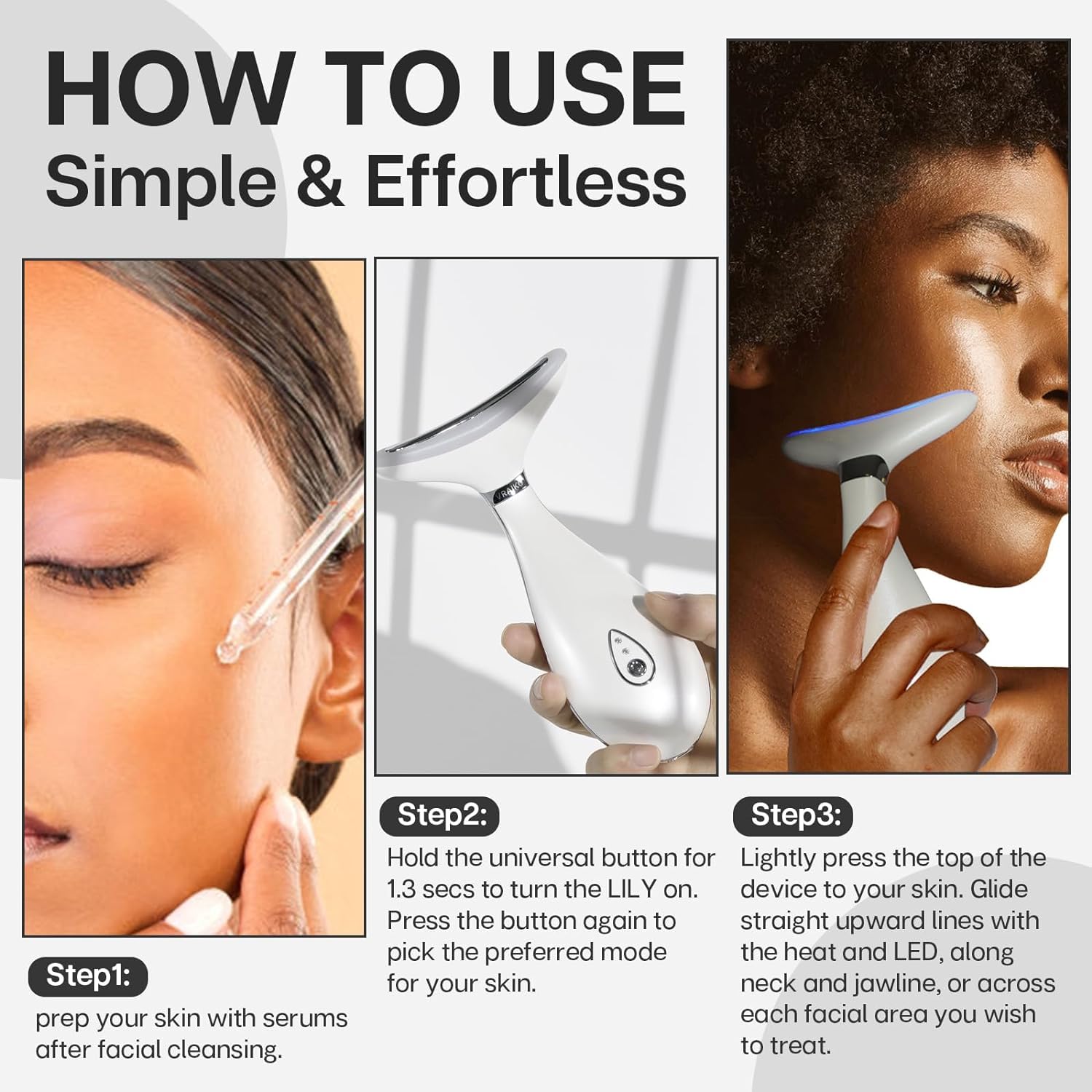 VRAIKO Lily Neck Face Massager, Face Sculpting Tool, Skin Rejuvenation Device with Thermal, Triple Action LED and Vibration, for Anti-Aging, Lifting and Tightening Sagging Skin (Pearl White) - Medaid International