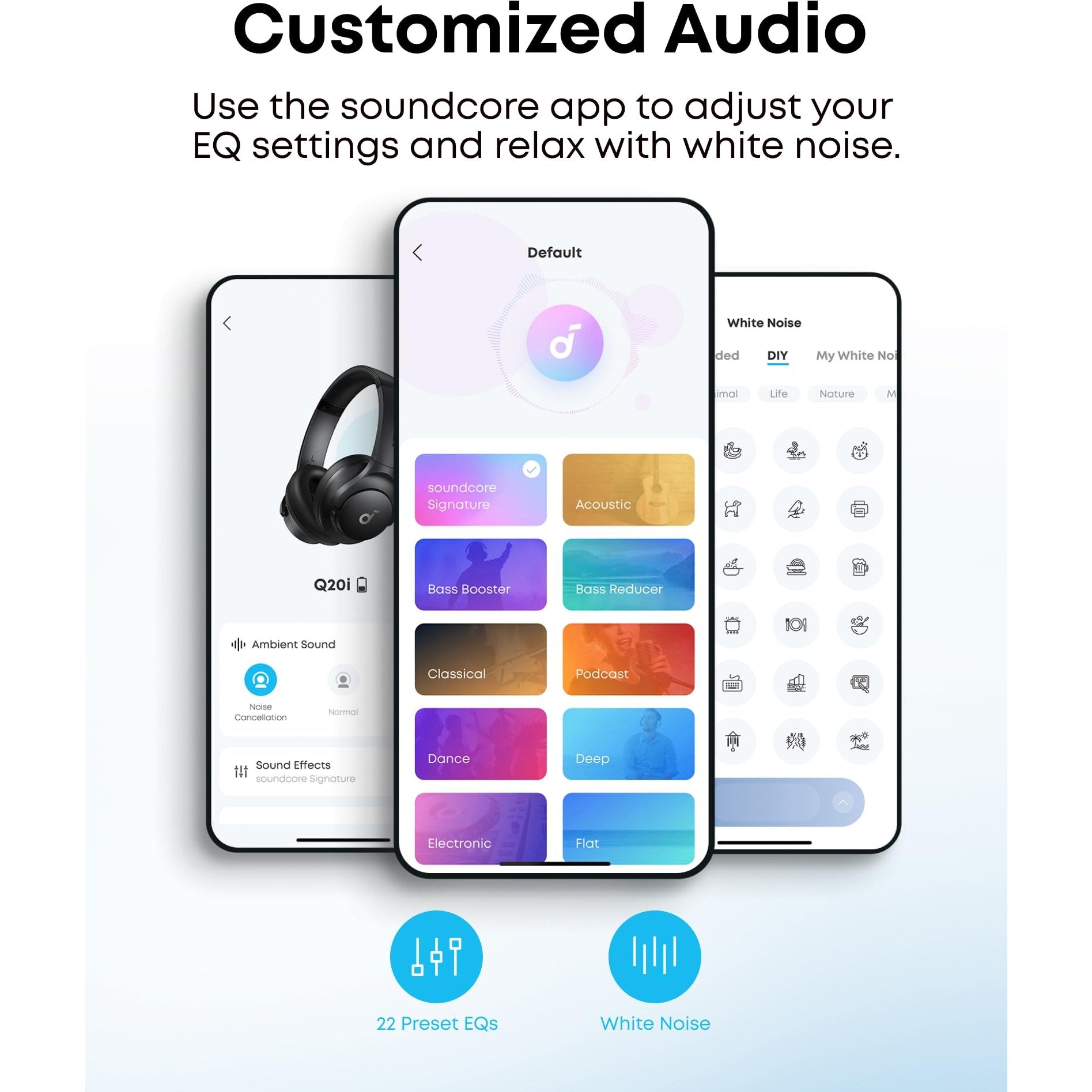 Soundcore by Anker Q20i Hybrid Active Noise Cancelling Headphones, Wireless Over-Ear Bluetooth, 40H Long ANC Playtime, Hi-Res Audio, Big Bass, Customize via an App, Transparency Mode (White) - Medaid International