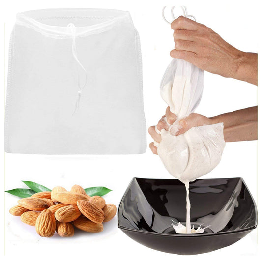 2 Pcs Pro Quality Nut Milk Bag - Big 10"X12" Commercial Grade - Reusable Almond Milk Bag & All Purpose Food Strainer - Fine Mesh Nylon Cheesecloth & Cold Brew Coffee Filter - Medaid International