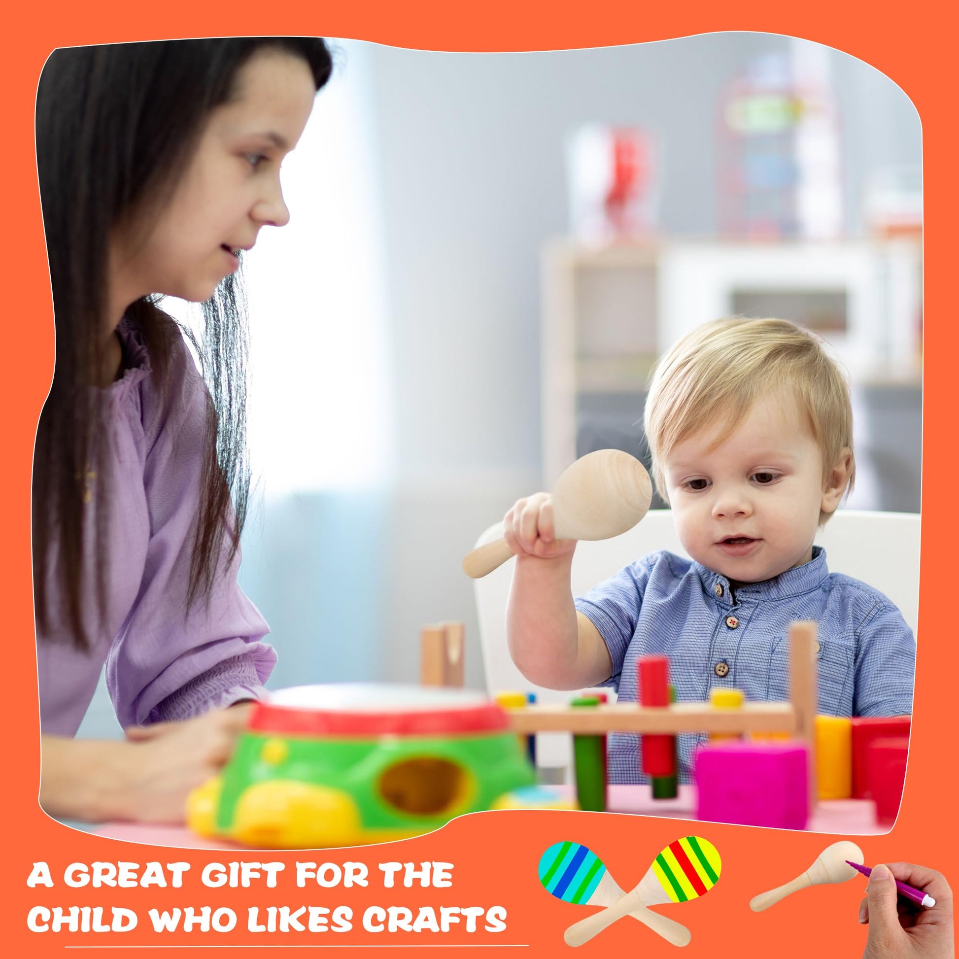 28 عبوة من 28 قطعة من ماراكاس الخشبية الصغيرة مع 32 قطعة من ادوات الطلاء المطلية ماراكاس غير مكتملة لمستلزمات الحفلات المكسيكية فيستا سينكو دي مايو - Medaid International