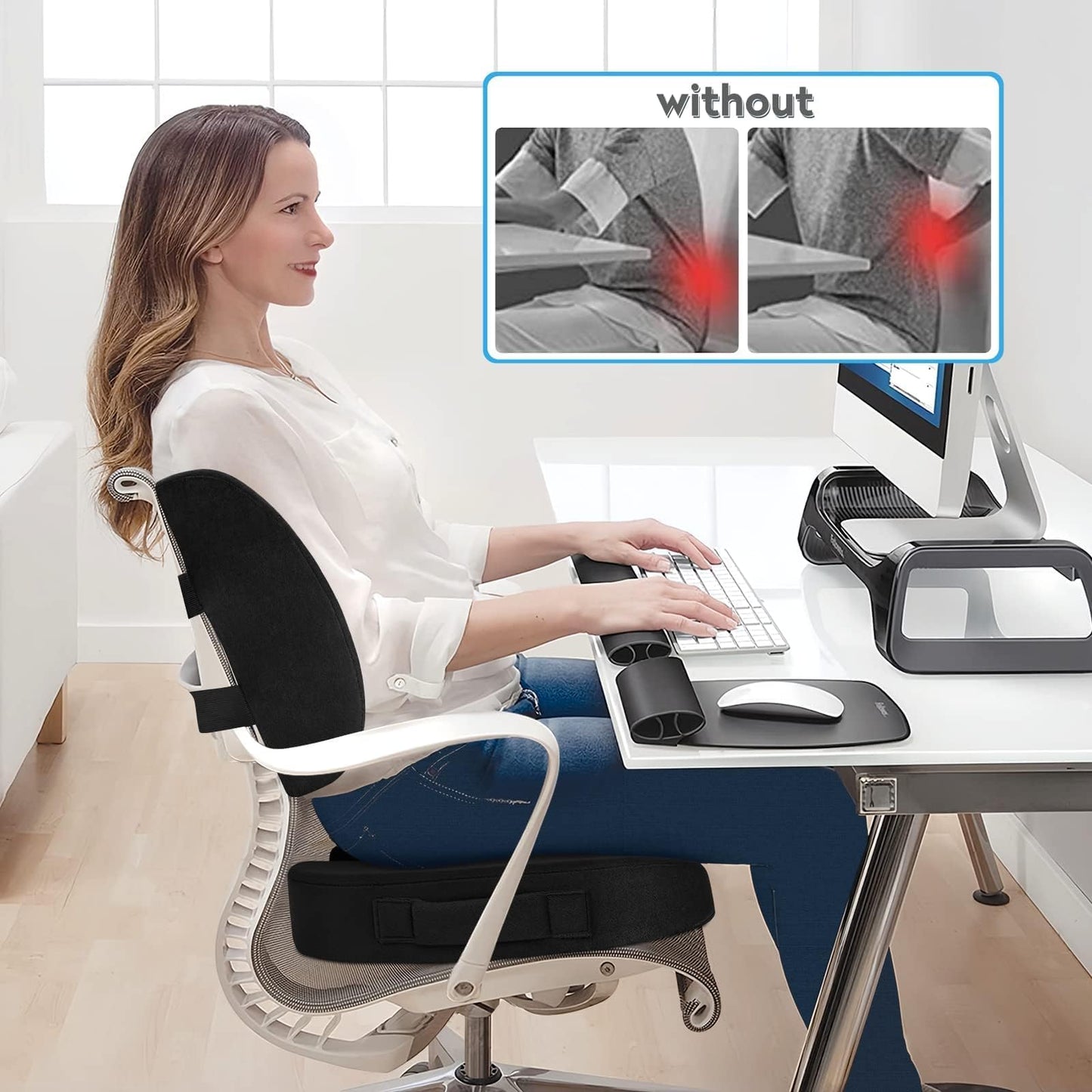 CloudBliss Seat Cushion,Office Chair Cushion,Car Seat Cushions,Lumbar Support Pillow for Office Chair,Back Support Memory Foam Pillow Coccyx Cushions for Tailbone Pain,Sciatica Back Pain Relief Black - Medaid International