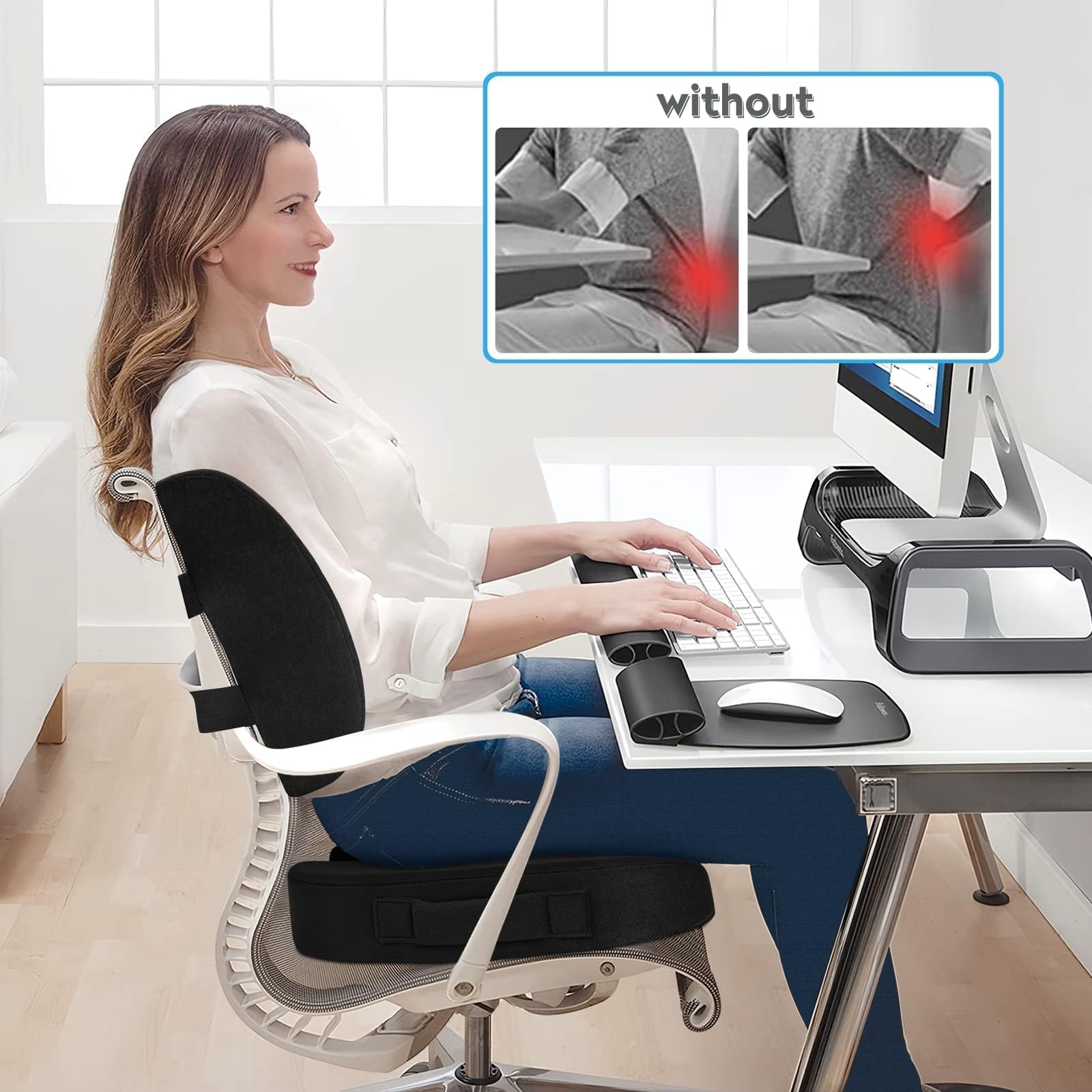 CloudBliss Seat Cushion,Office Chair Cushion,Car Seat Cushions,Lumbar Support Pillow for Office Chair,Back Support Memory Foam Pillow Coccyx Cushions for Tailbone Pain,Sciatica Back Pain Relief Black - Medaid International