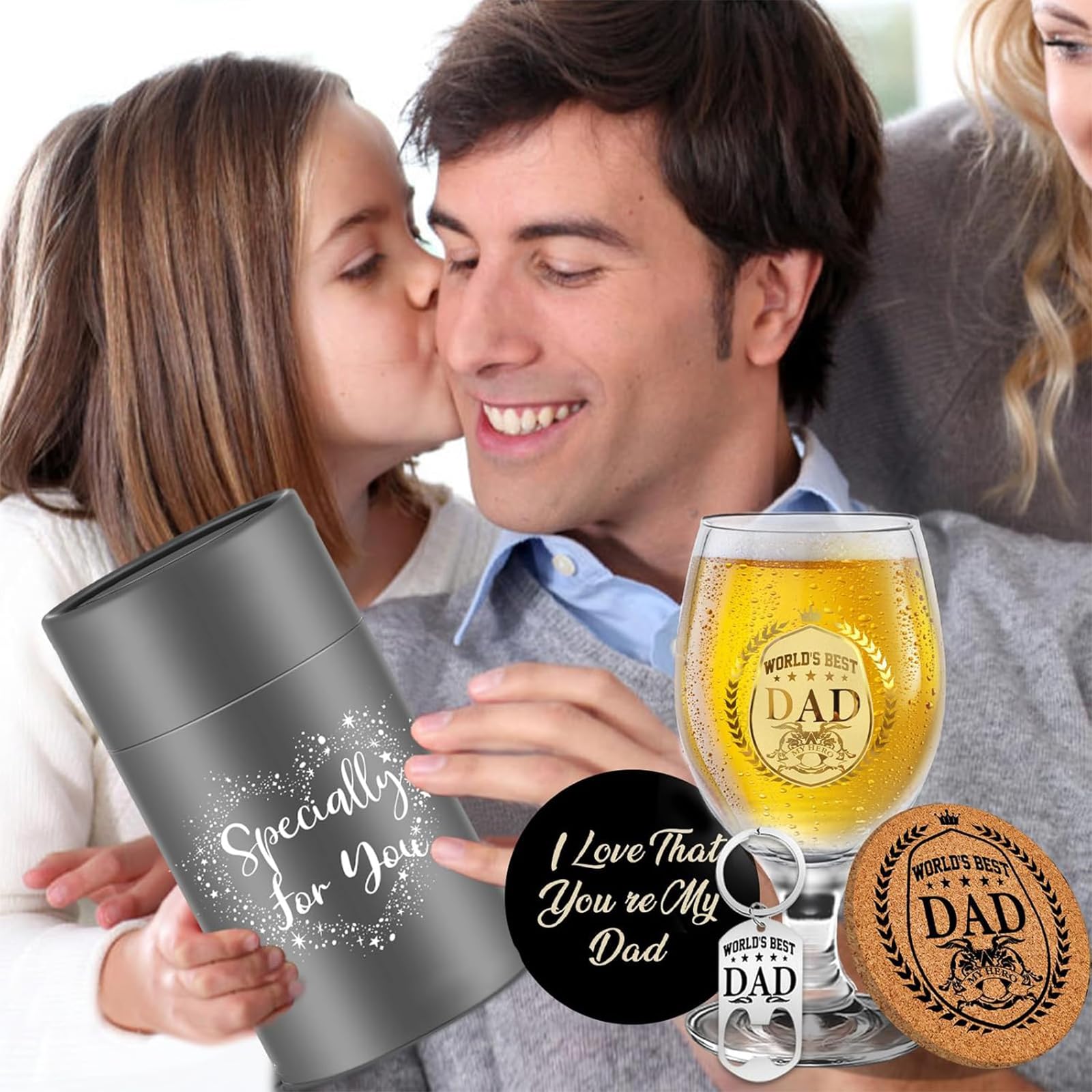 Yalucky Gifts for Dad Beer Glasses Presents for Dad Gifts from Daughter Son Father's Day Gifts Daddy Christmas Birthday Gifts for Men Dad Birthday Gifts Mens Gift Set - Medaid International