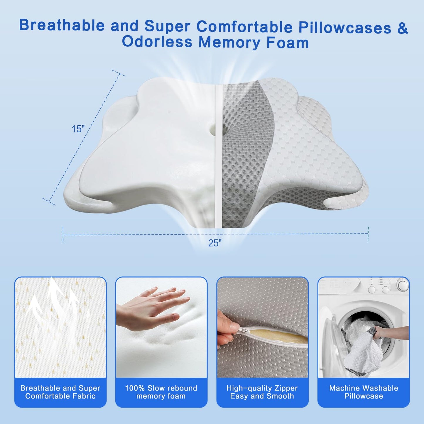 Pain Relief Cervical Pillow for Neck Support,Adjustable Ergonomic Pillow Cozy Sleeping,Odorless Orthopedic Memory Foam Pillows,Contour Bed Pillow for Side Back Stomach Sleeper - Medaid International