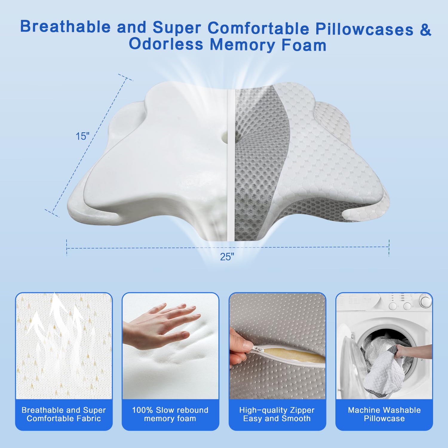 Pain Relief Cervical Pillow for Neck Support,Adjustable Ergonomic Pillow Cozy Sleeping,Odorless Orthopedic Memory Foam Pillows,Contour Bed Pillow for Side Back Stomach Sleeper - Medaid International