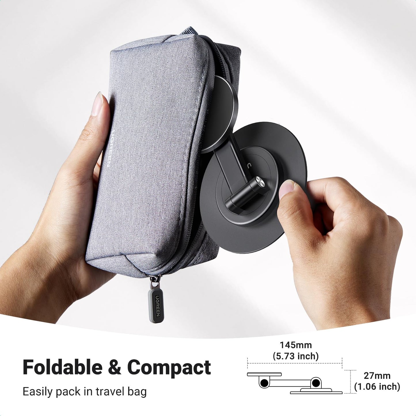 UGREEN Magnetic Phone Stand for MagSafe, Height Adjustable iPhone Stand for Desk with 360° Rotation Compatible for iPhone 17 Air 16 Pro 15 Pro Max 14 Plus 13 12 and MagSafe Case, Black - Medaid International