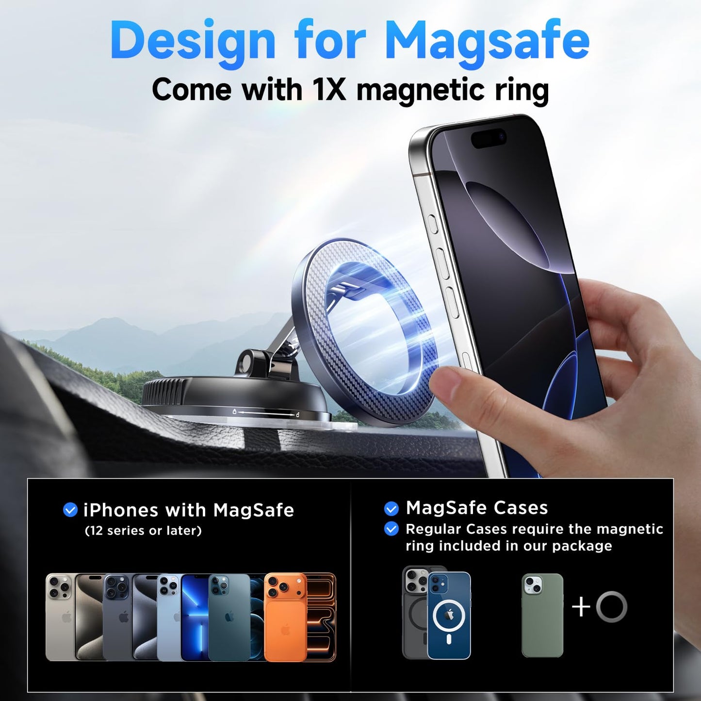 ANDERY Car Phone Holder for Magsafe [78+LBS Strongest Suction & 2400gf Magnetic] 360° Adjustable Car Phone Mount, Phone Holders for Your Car for iPhone 17 Pro Max 16 15 14 13 12 Air Plus, Carbon Fiber - Medaid International