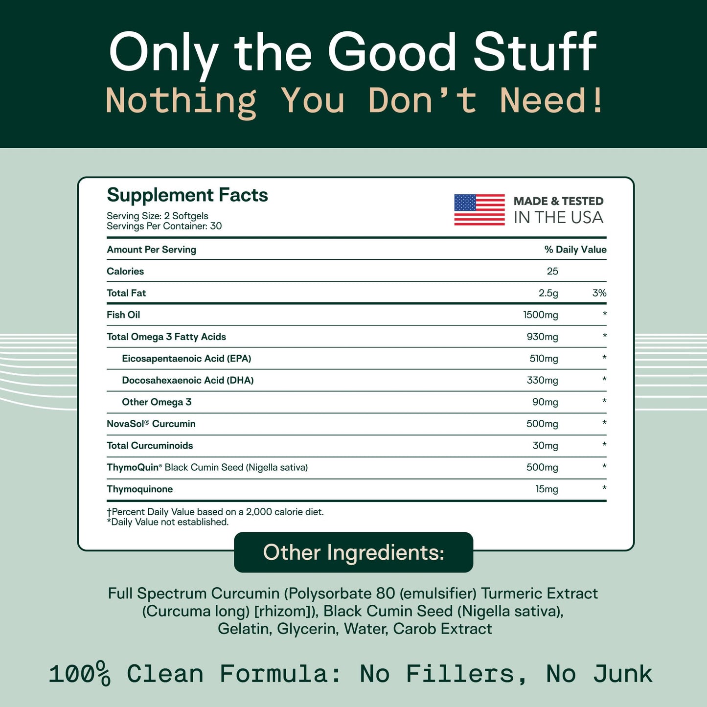 Adapt Naturals Omega 3 Fish Oil Supplement with Bioavailable Curcumin & Black Seed, 1500mg Fish Oil EPA DHA Omega 3 Fatty Acids to Support Joints, Muscles & Heart | Unflavored - 30 Days Supply - Medaid International