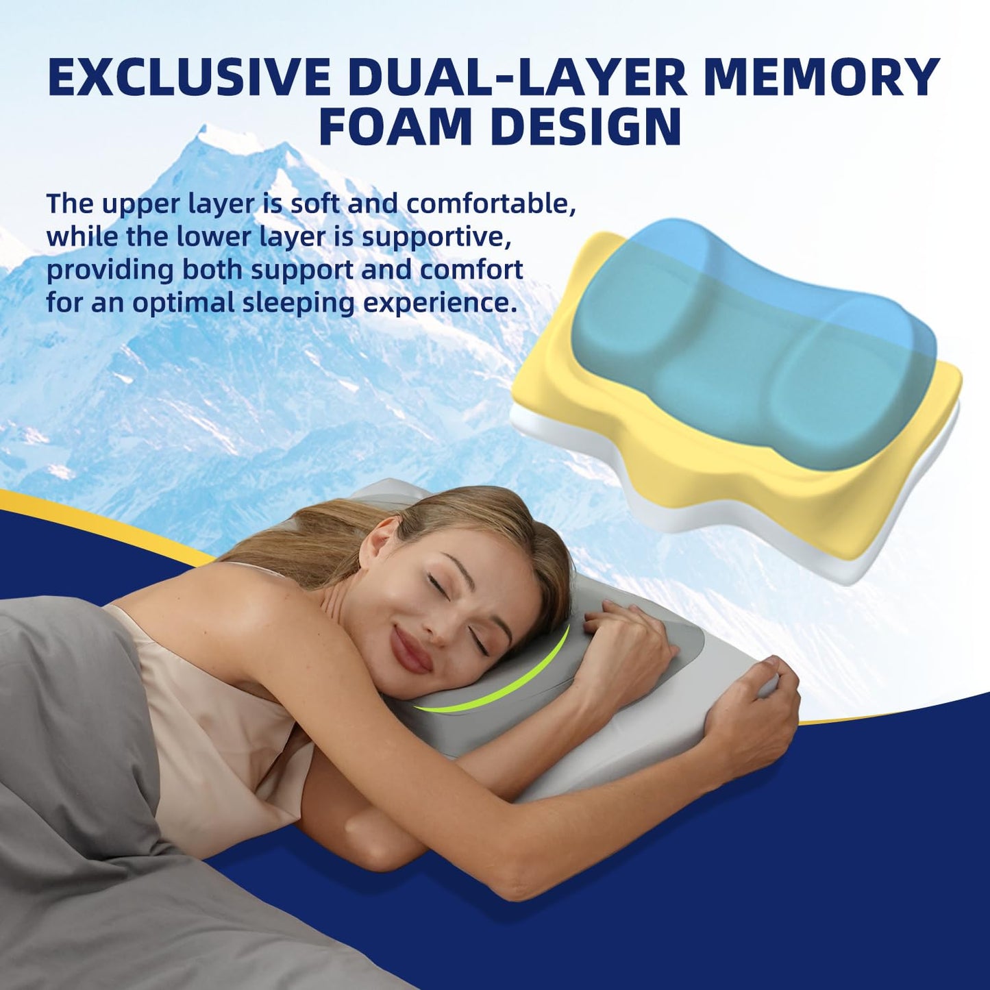 ABLEGRID Dual-Layer Memory Foam Cervical Neck Pillow,Contour Cooling Gel Support Pillow for Neck Shoulder Pain Relief,Ergonomic Orthopedic Adjustable Deep Sleep Bed Pillow for Side,Back,Stomach Sleep - Medaid International