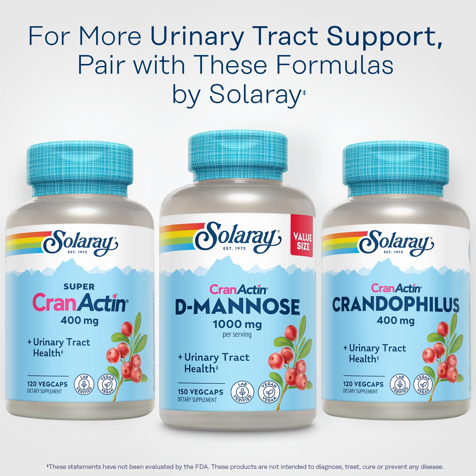 Solaray D-Mannose 1000mg with CranActin Cranberry Supplement 400mg, Urinary Tract Health & Bladder Support Capsules with Vitamin C, Vegan, 60 Day Guarantee, 75 Servings, 150 VegCaps - Medaid International