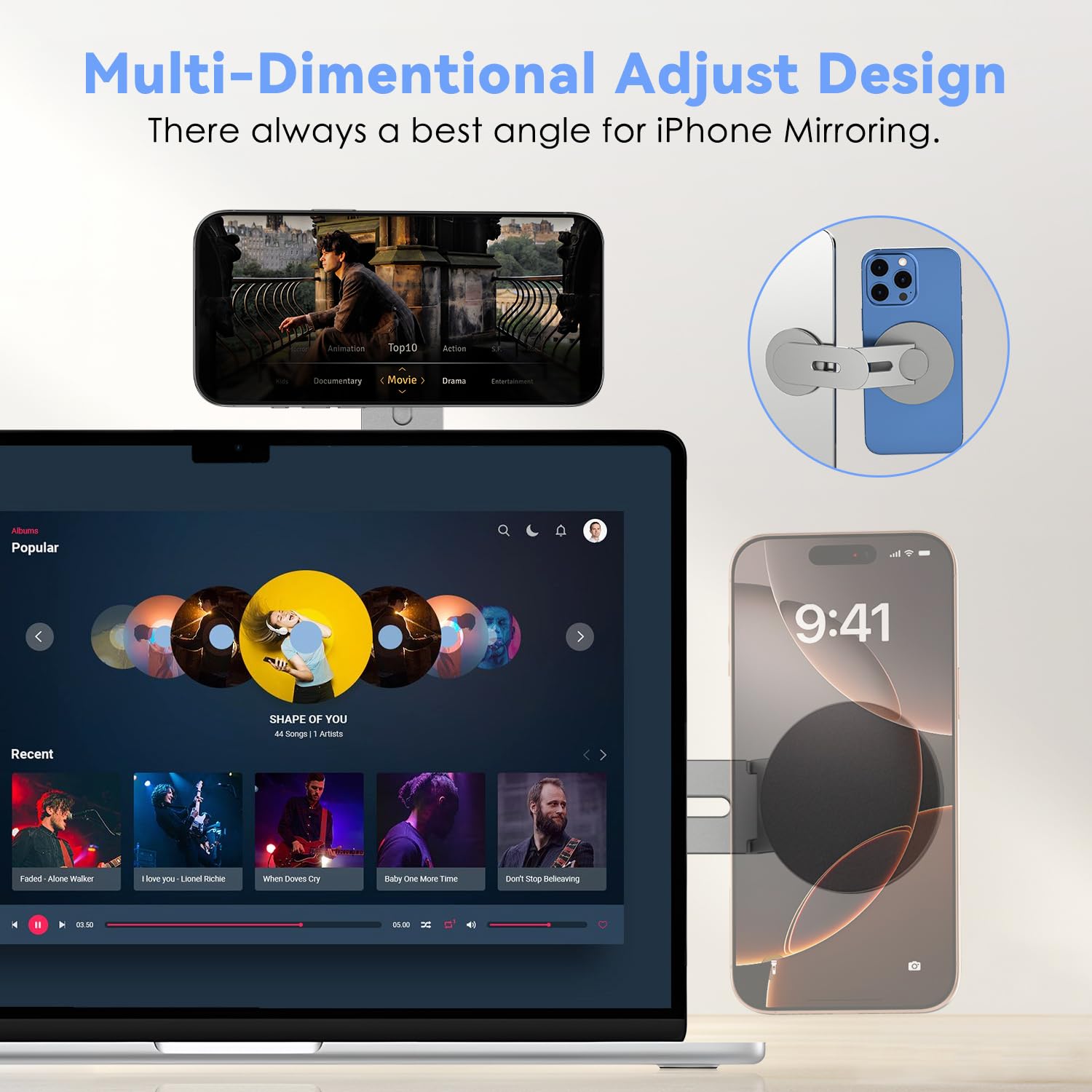 CloudValley Magnetic Laptop Phone Holder, 360° Rotating Mount Compatible with iPhone MagSafe and All Phones, MacBook, PC Monitor, Screen Stand for Tesla, Portable Accessory, Grey - Medaid International