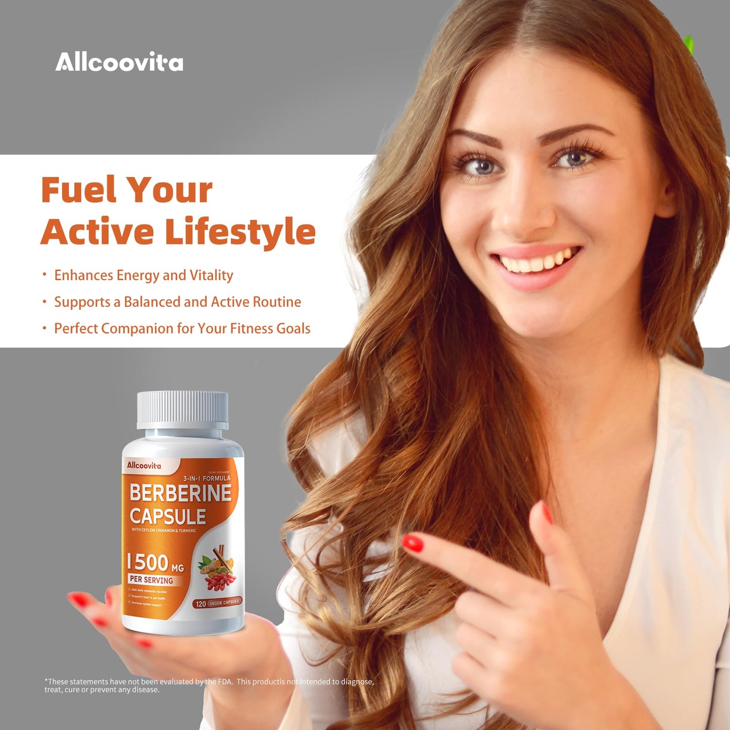 Allcoovita Berberine Supplement - Berberine 1500mg Per Serving,120 Capsules - Berberine HCI - Berberine Plus - Plus Pure True Ceylon Cinnamon, Berberine HCI Root Supplements Pills - Medaid International