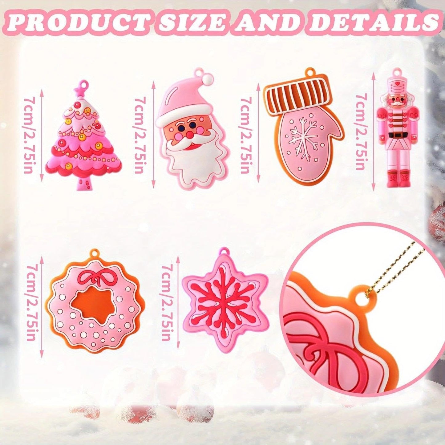 12Pcs Christmas Hanging Ornaments, Cute Pink Glove Traditional Snowman and Santa Designs for Xmas Tree and Party Supplies - Medaid International