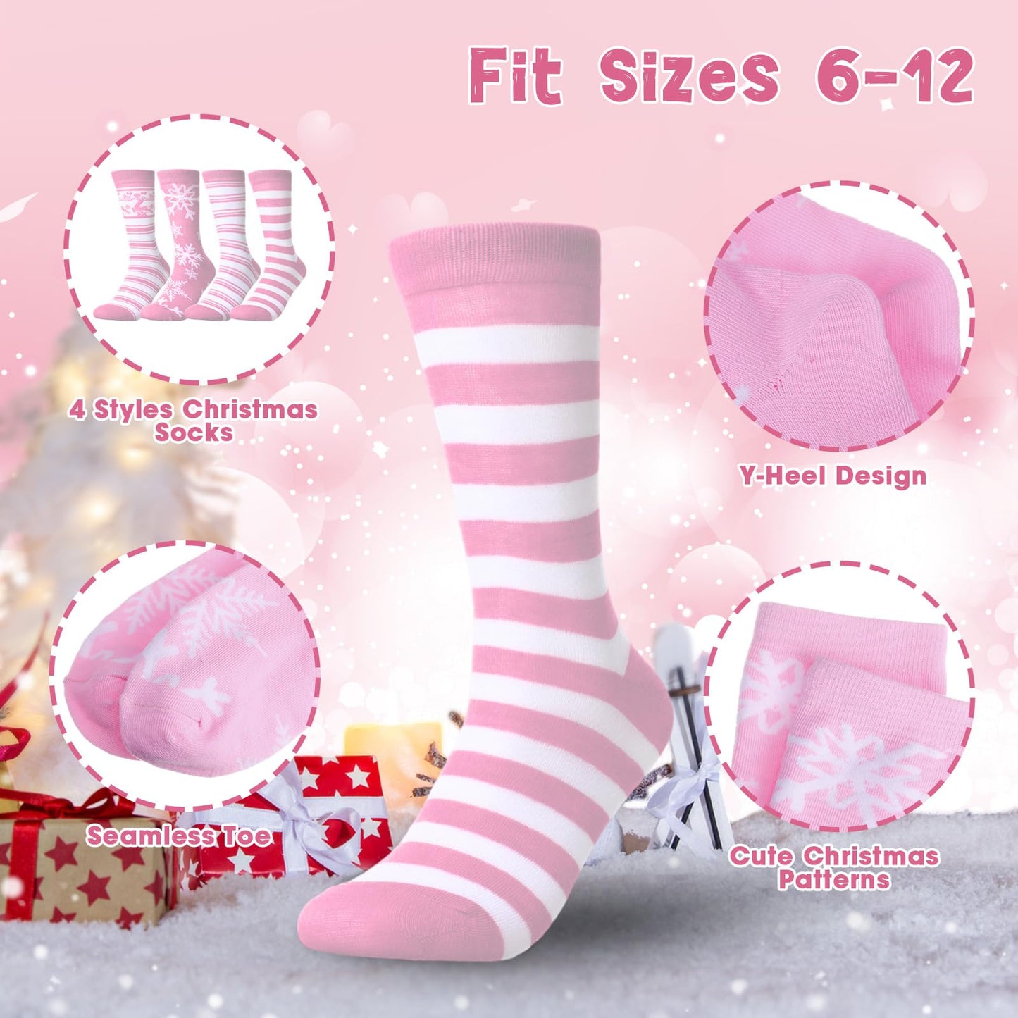 Baderke 4 Set Christmas Gifts Christmas Mugs Enamel Mug 4 Pcs Xmas Makeup Bags Bulk Santa Goodie Bags and 4 Pcs Santa Socks Xmas Socks for Family Women Friend(Pink) - Medaid International