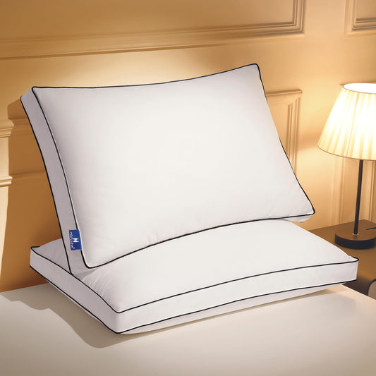 Mosluna Feather Down Pillows Queen Size Set of 2 with Gusset, Luxury Hotel Collection Bed Pillow 2 Pack, Down Surrounded Gusseted Pillows for Sleeping, Soft Fluffy for Side, Back Sleepers 20x30 in. - Medaid International