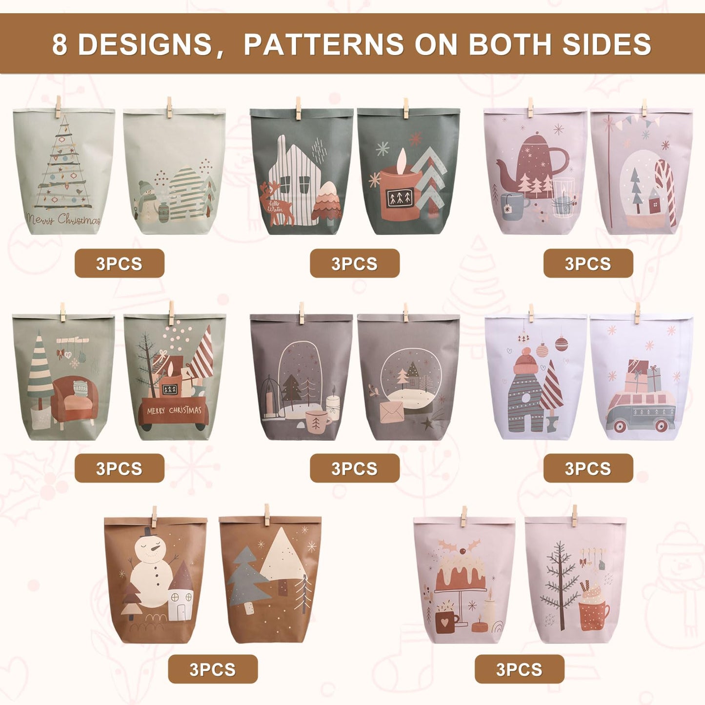 Yinsun Advent Calendar 2025, 24 Christmas Advent Calendars to Fill for Countdown - Empty Christmas Gift Paper Bags with Wooden Clips for Children and Adults DIY Craft - Medaid International