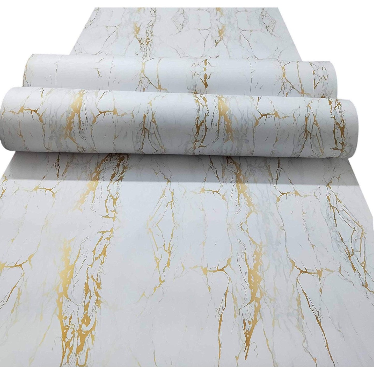 WALLTON Wall Stickers Marble (16 x 48 Inches) Jade Kitchen Counter, Cabinet Makeover, Almirah, Plastic & Wooden Tabletop, Wardrobe, PVC DIY Self Adhesive - White, Golden Marble Matte - Medaid International