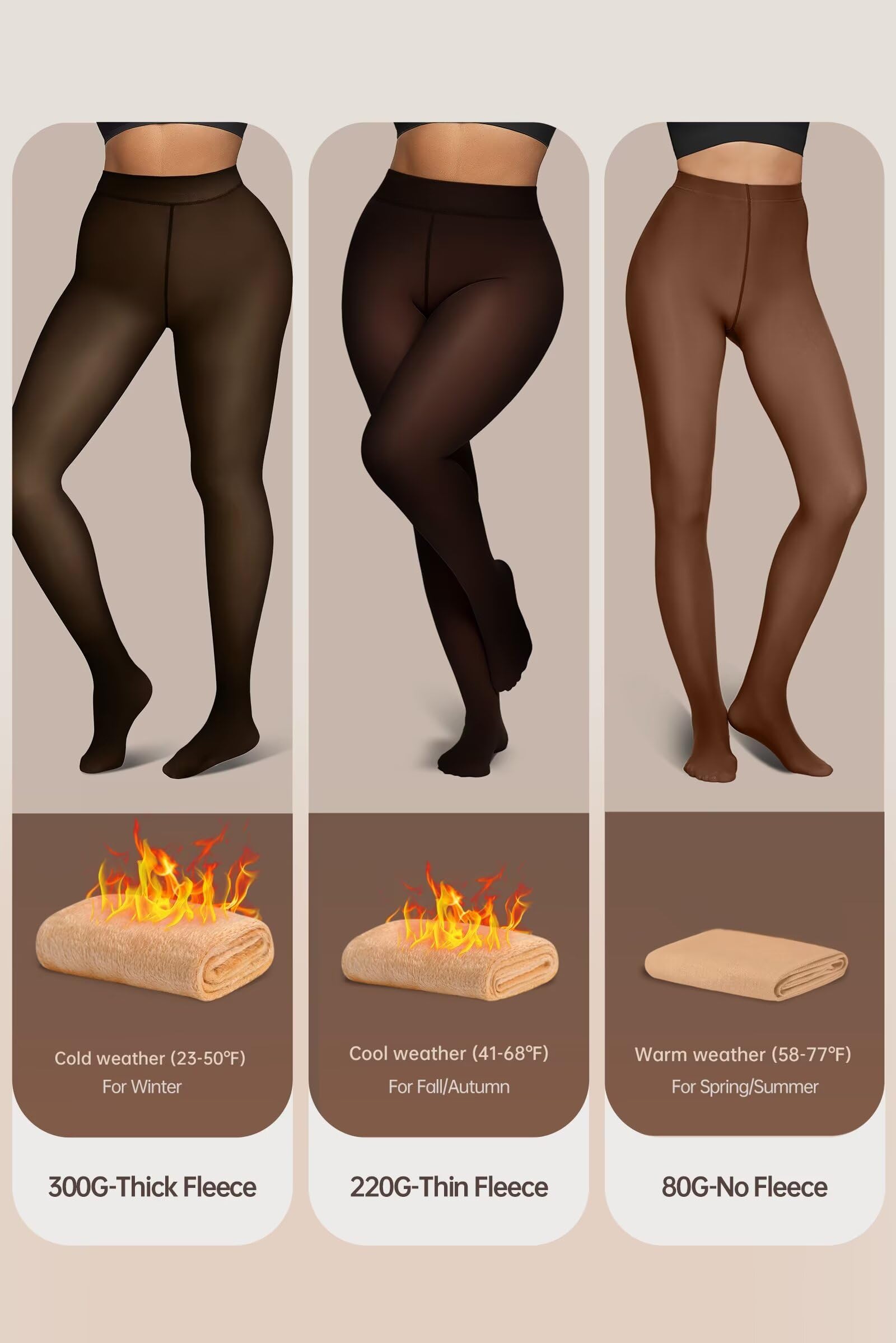 Vertvie 2 Pairs Fleece Lined Tights for Women Thermal Pantyhose Fake Translucent Winter Warm Tights Thick Leggings (220g-Thin Fleece,Coffee Sheer/Black Sheer,Small-Medium) - Medaid International
