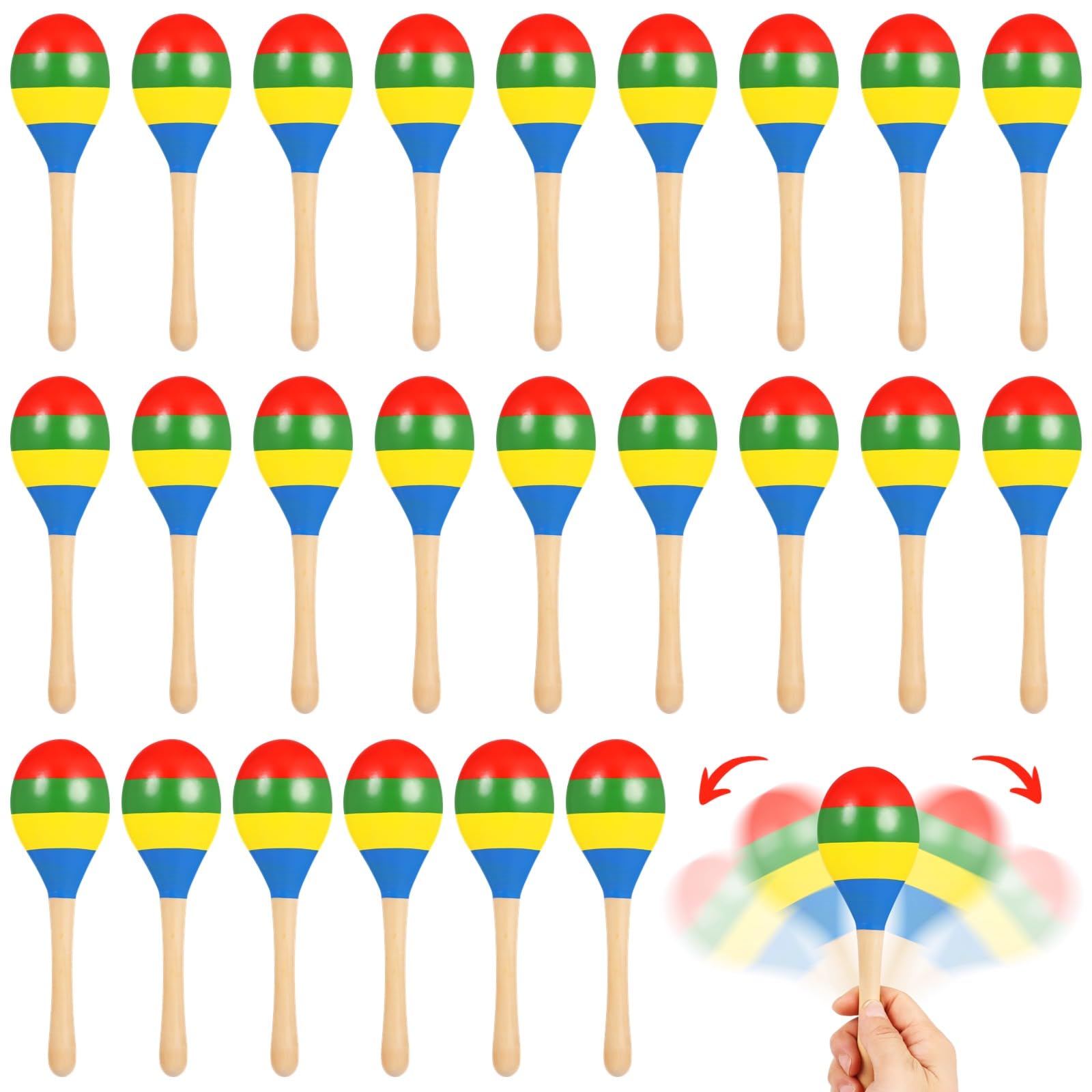 24 PCS Maracas for Adults - 7.9 Inches Multi-Colored Wooden Maracas, Lightweight Design Noisemaker Musical Fun Party Favor for Adult Mexican Party Props Birthday Carnival - Medaid International
