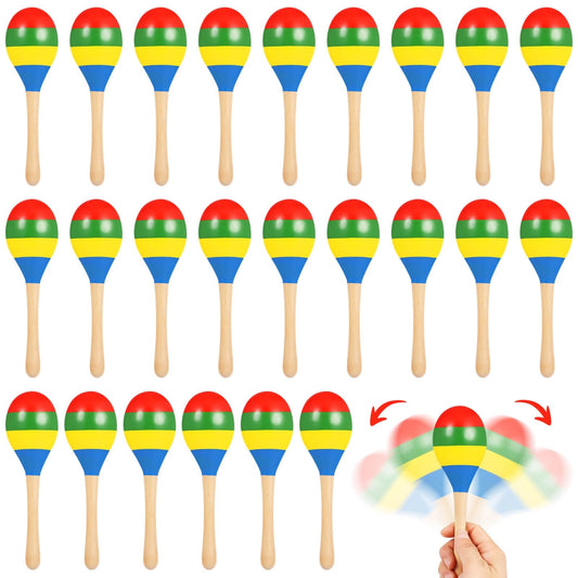 24 PCS Maracas for Adults - 7.9 Inches Multi-Colored Wooden Maracas, Lightweight Design Noisemaker Musical Fun Party Favor for Adult Mexican Party Props Birthday Carnival - Medaid International