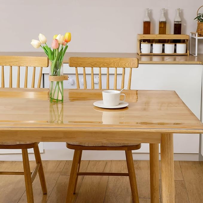 غطاء طاولة شفاف PVC سميك – 106×183 سم – قابل للقص ومقاوم للماء