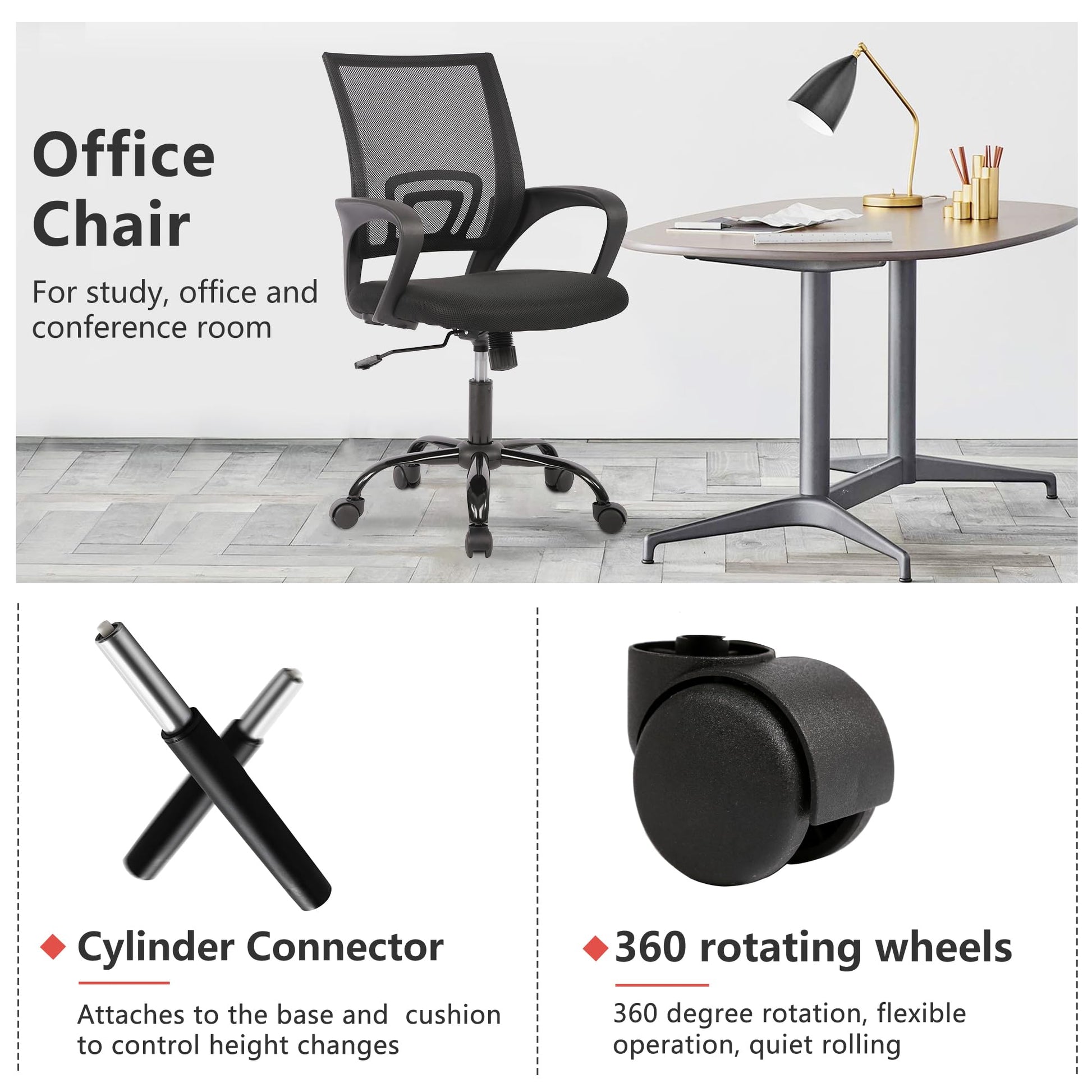PayLessHere Office Computer Chair Ergonomic Cheap Desk Chair Adjustable Comfortable Mid Back Task Rolling Swivel with Lumbar Support for Home Office (Pack of 1, Black) - Medaid International