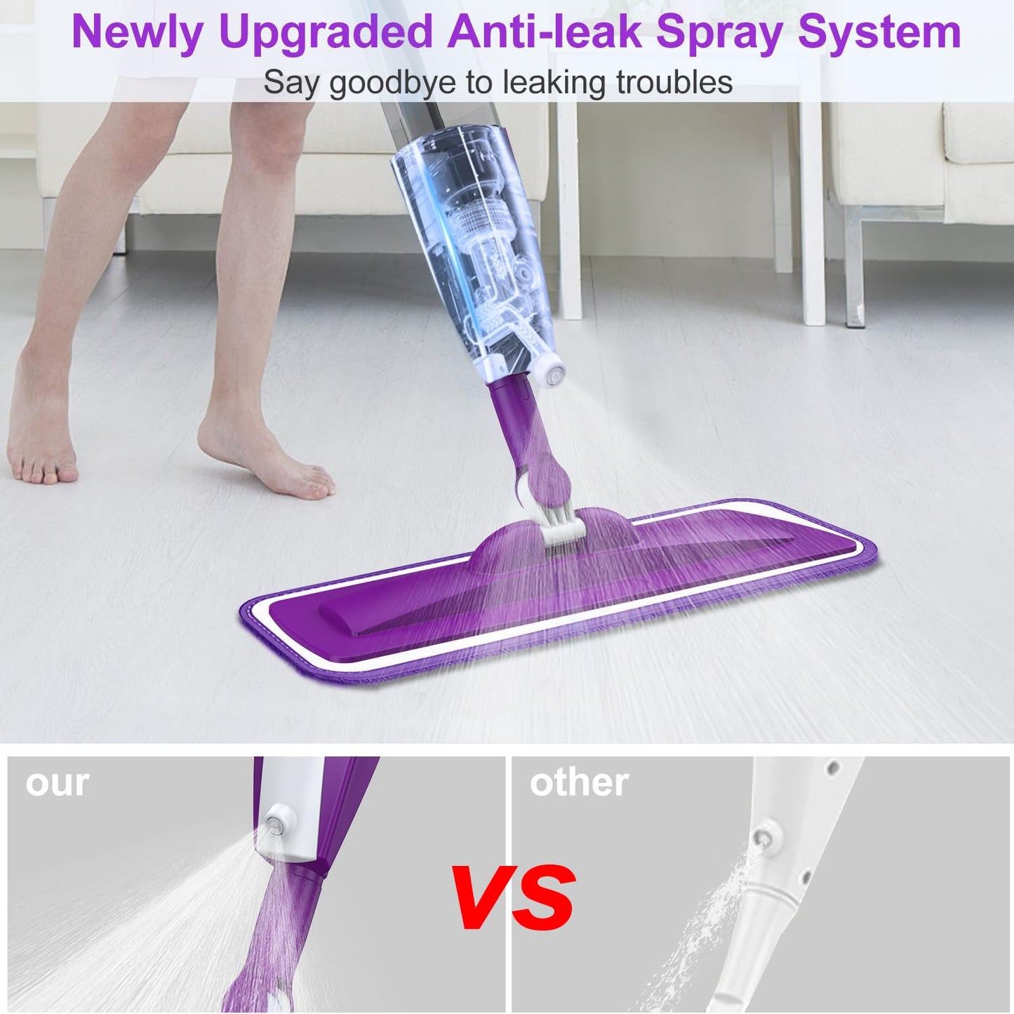Microfiber Spray Mop for Floor Cleaning - Reusable Floor Mop with 3 Washable Pads, Refillable Bottle Flat Mop with Sprayer for Hardwood Laminate Wood Floor Cleaning - Medaid International