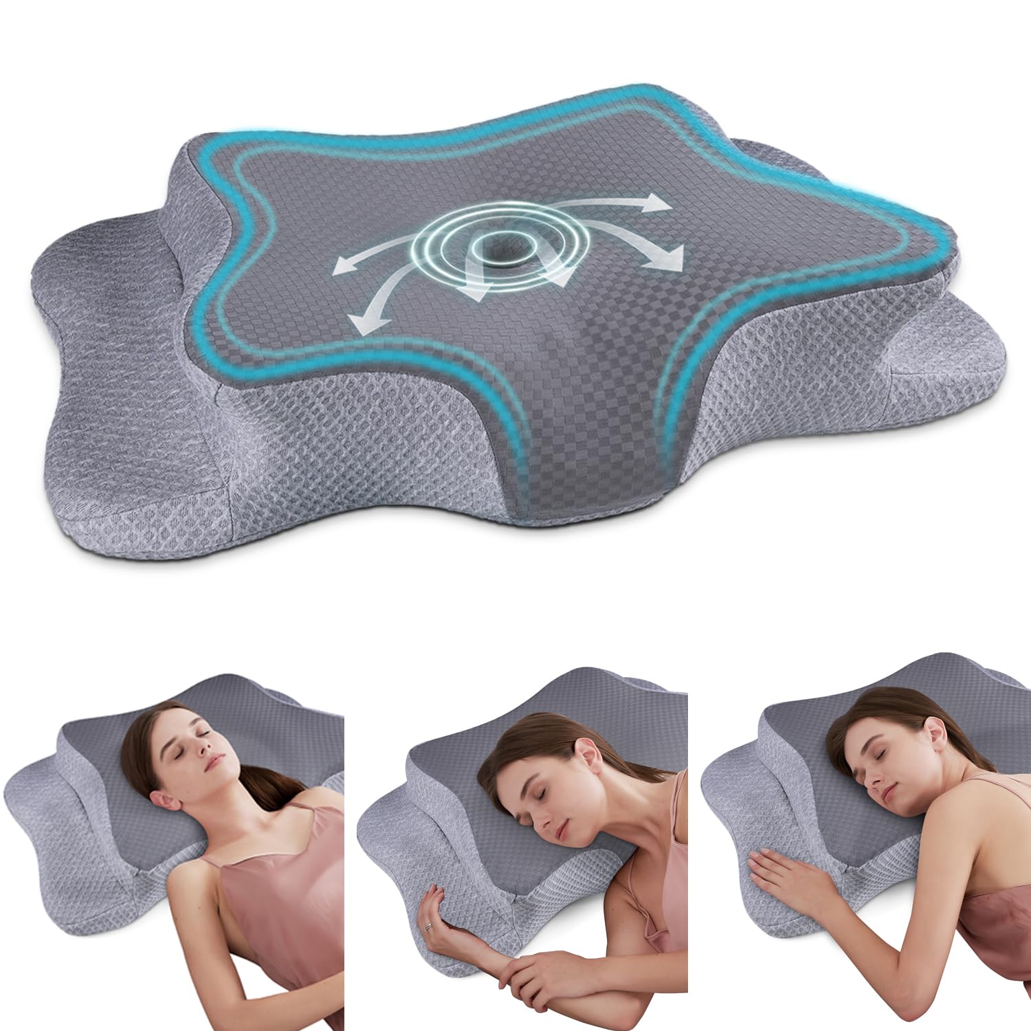CHxxy Cervical Neck Pillow for Pain Relief Sleeping, Contour Memory Foam Pillows, Ergonomic Side Sleeper Pillows for Adults, Cooling Orthopedic Neck Support Pillow for Back Stomach Sleepers - Medaid International