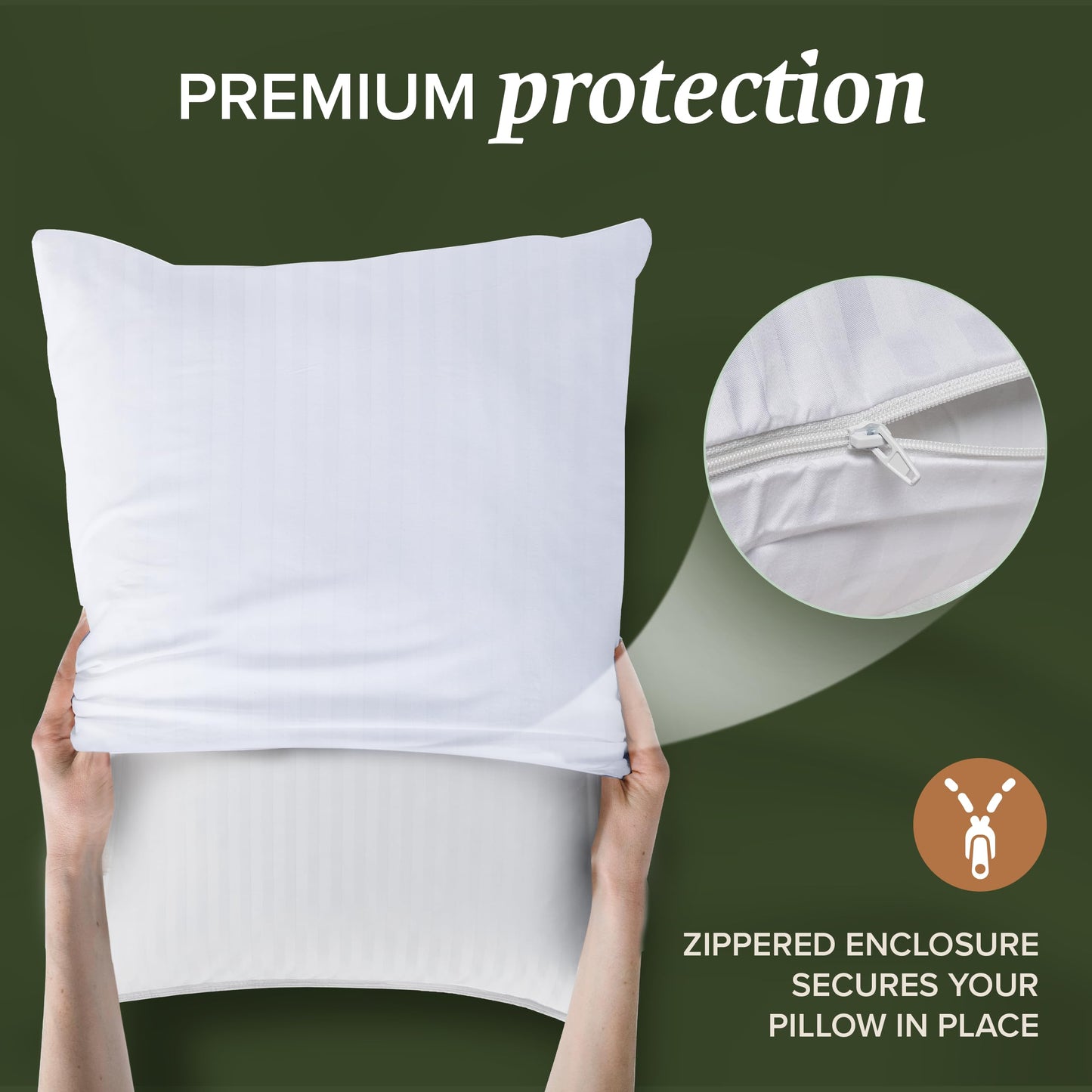 Beckham Hotel Collection Queen Size White Pillow Protector with Zipper Set of 2, Soft and Breathable Cotton Pillow Protector Covers - Medaid International