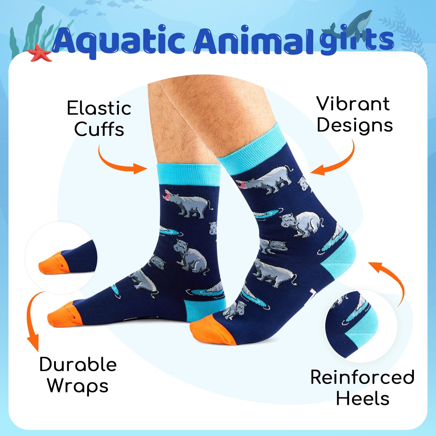 HAPPYPOP Hippo Gifts for Women Men - Hippo Socks Animal Gifts for Teens - Medaid International
