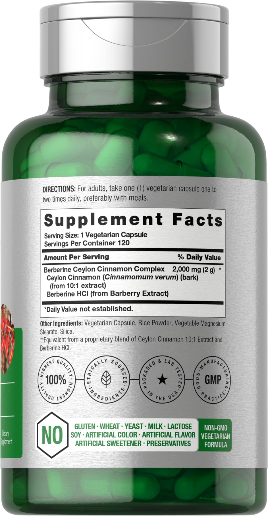 Horbäach Berberine with Ceylon Cinnamon | 2000mg | 120 Veggie Capsules | Vegetarian, Non-GMO & Gluten Free Supplement | Berberine Complex - Medaid International