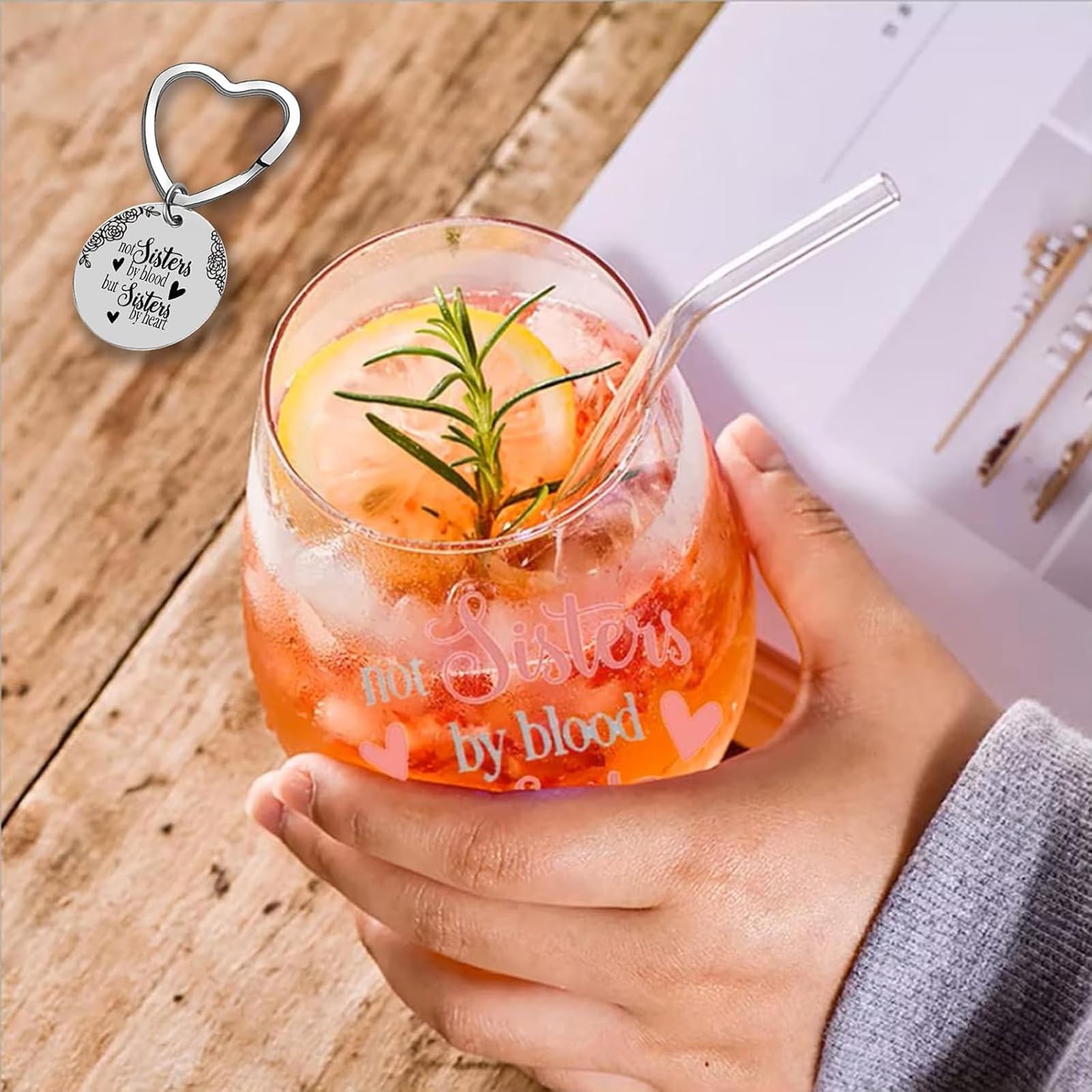 Yalucky Stemless Wine Glass 'Not Sisters by Blood but Sisters by Heart' Funny Sayings Gifts for Women Best Friend Female Bestie Wine Lover Friendship Gin Gift Birthday Decor Idea (Iridescent Sister) - Medaid International
